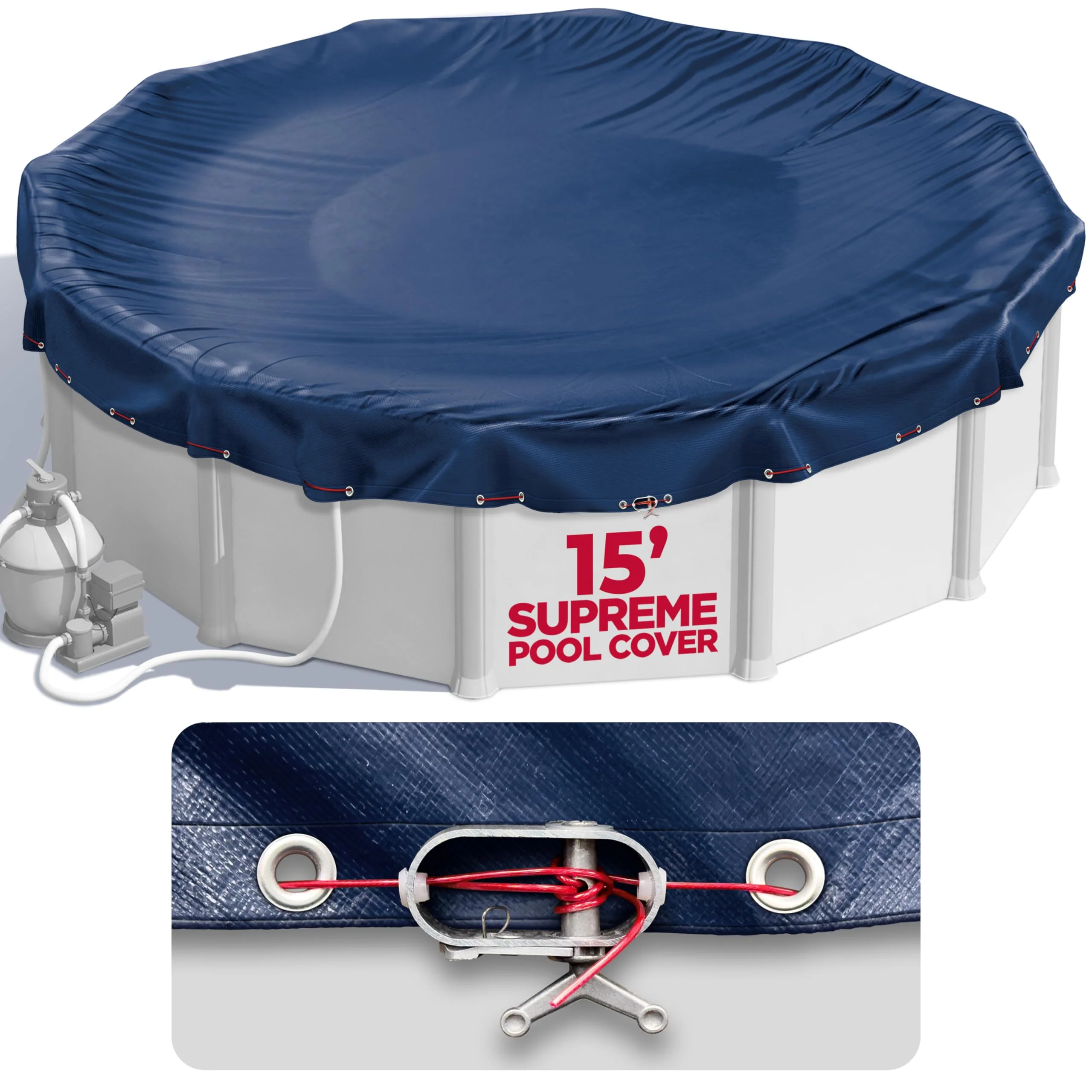 15 ft Round Pool Cover for Above Ground Pools, Above Ground Cover for Winter, Keeps Out Debris, Cold and UV Resistant, Supreme Mesh, Navy Blue