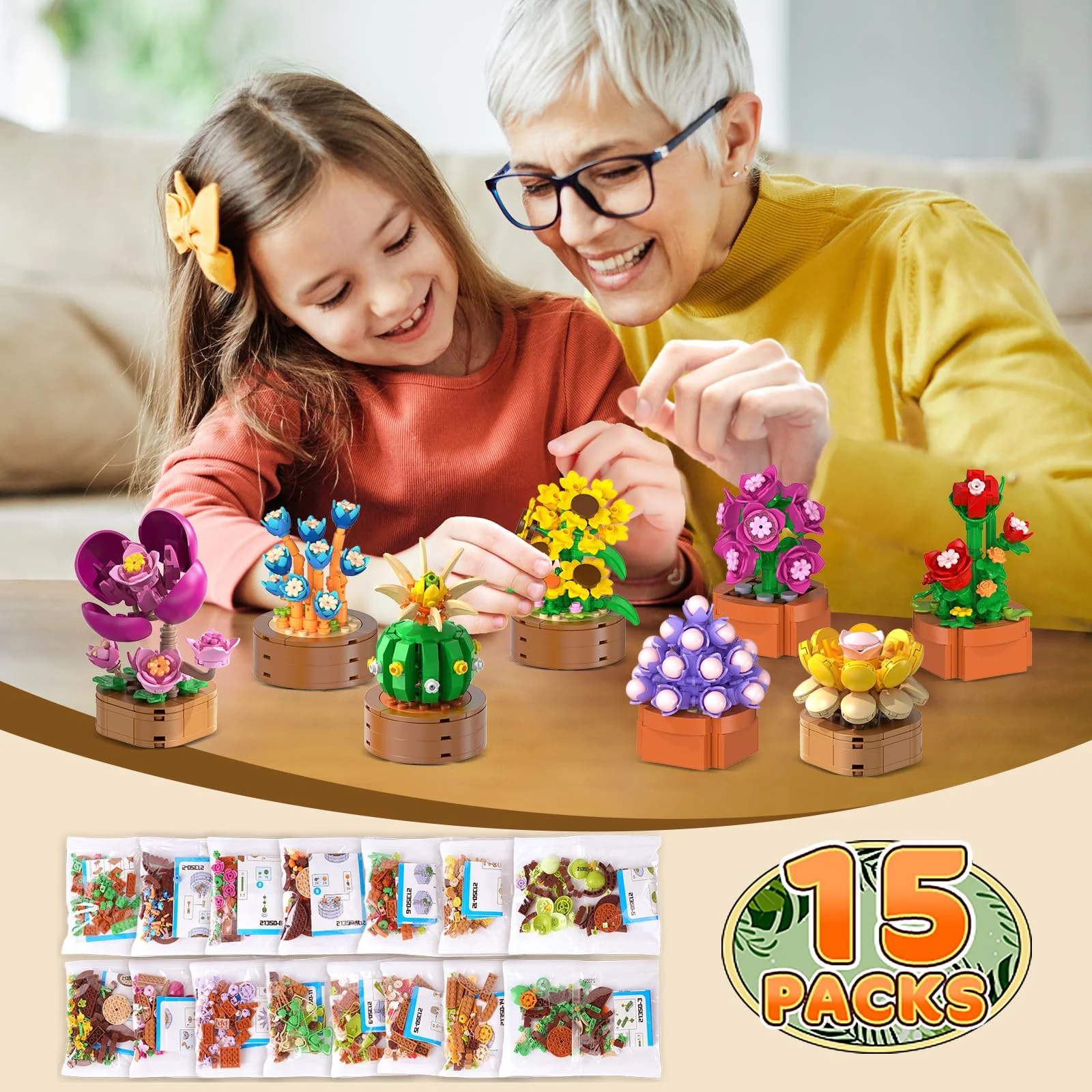 15 Pack Flowers Plants 3.6MM Mini Building Sets - 1314PCS Flower Succulents Botanical Collection for Home Office Décor Block Toy, Party Favors for Christmas Mother's Day Birthday Adults Kids Girls 10+ - Image 10