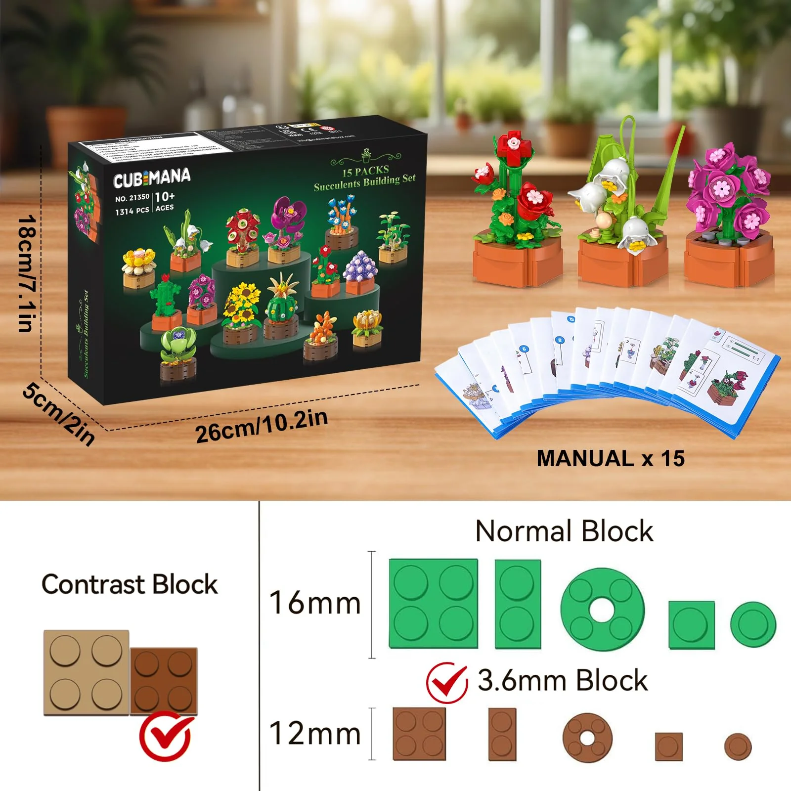 15 Pack Flowers Plants 3.6MM Mini Building Sets - 1314PCS Flower Succulents Botanical Collection for Home Office Décor Block Toy, Party Favors for Christmas Mother's Day Birthday Adults Kids Girls 10+ - Image 12