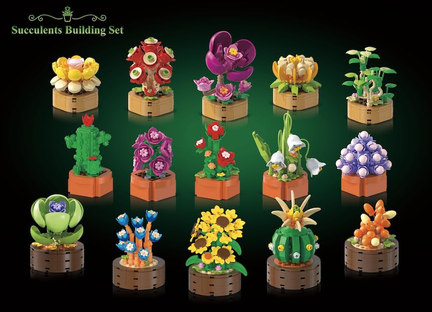 15 Pack Flowers Plants 3.6MM Mini Building Sets - 1314PCS Flower Succulents Botanical Collection for Home Office Décor Block Toy, Party Favors for Christmas Mother's Day Birthday Adults Kids Girls 10+ - Image 6