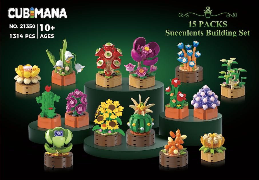 15 Pack Flowers Plants 3.6MM Mini Building Sets - 1314PCS Flower Succulents Botanical Collection for Home Office Décor Block Toy, Party Favors for Christmas Mother's Day Birthday Adults Kids Girls 10+ - Image 7