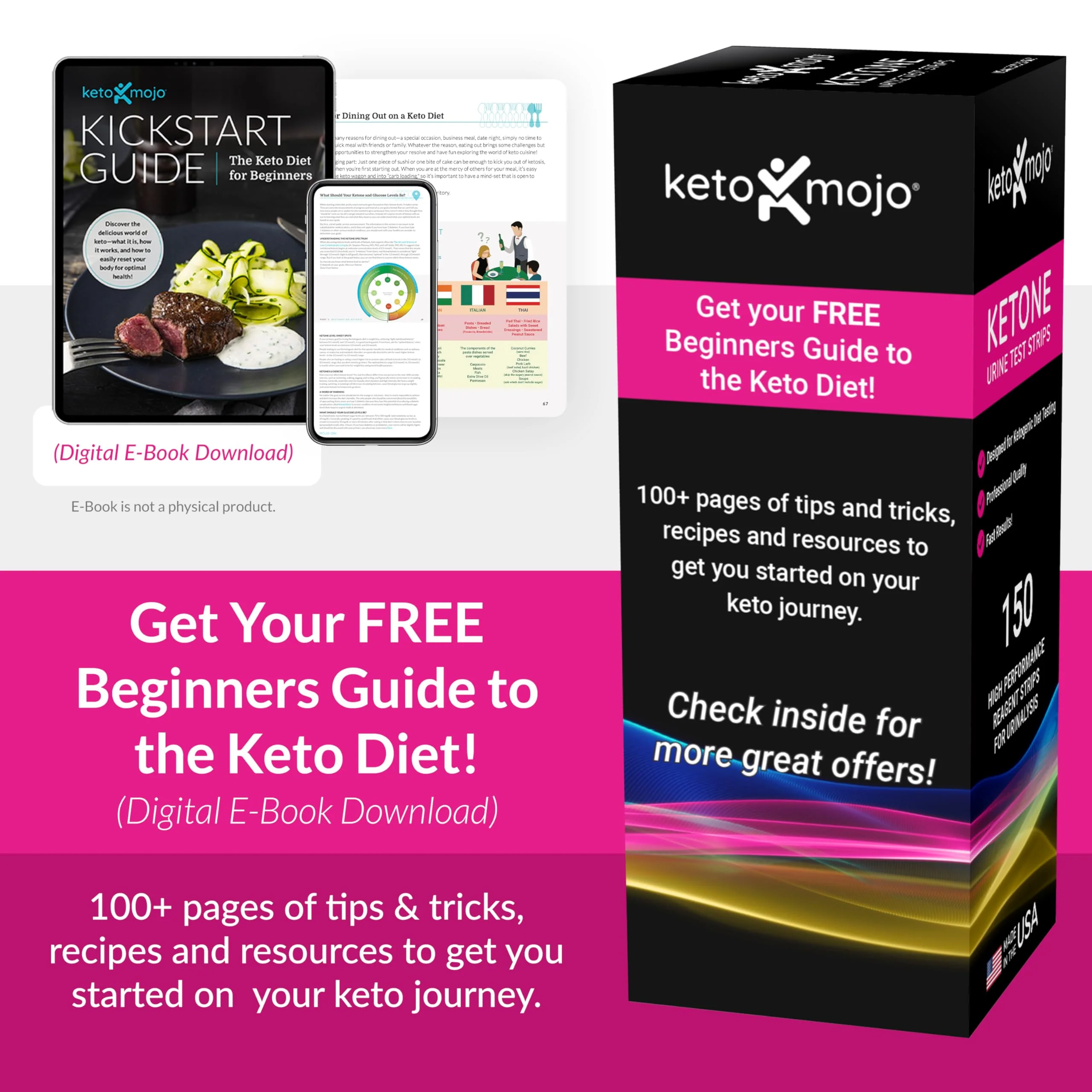 150 Ketone Urine Test Strips, App & Keto eBook Included, Extra-Long for Easy Sampling, Urinalysis Dipstick Test for Ketosis on Ketogenic, Low-Carb, and Fasting Diets - Image 2
