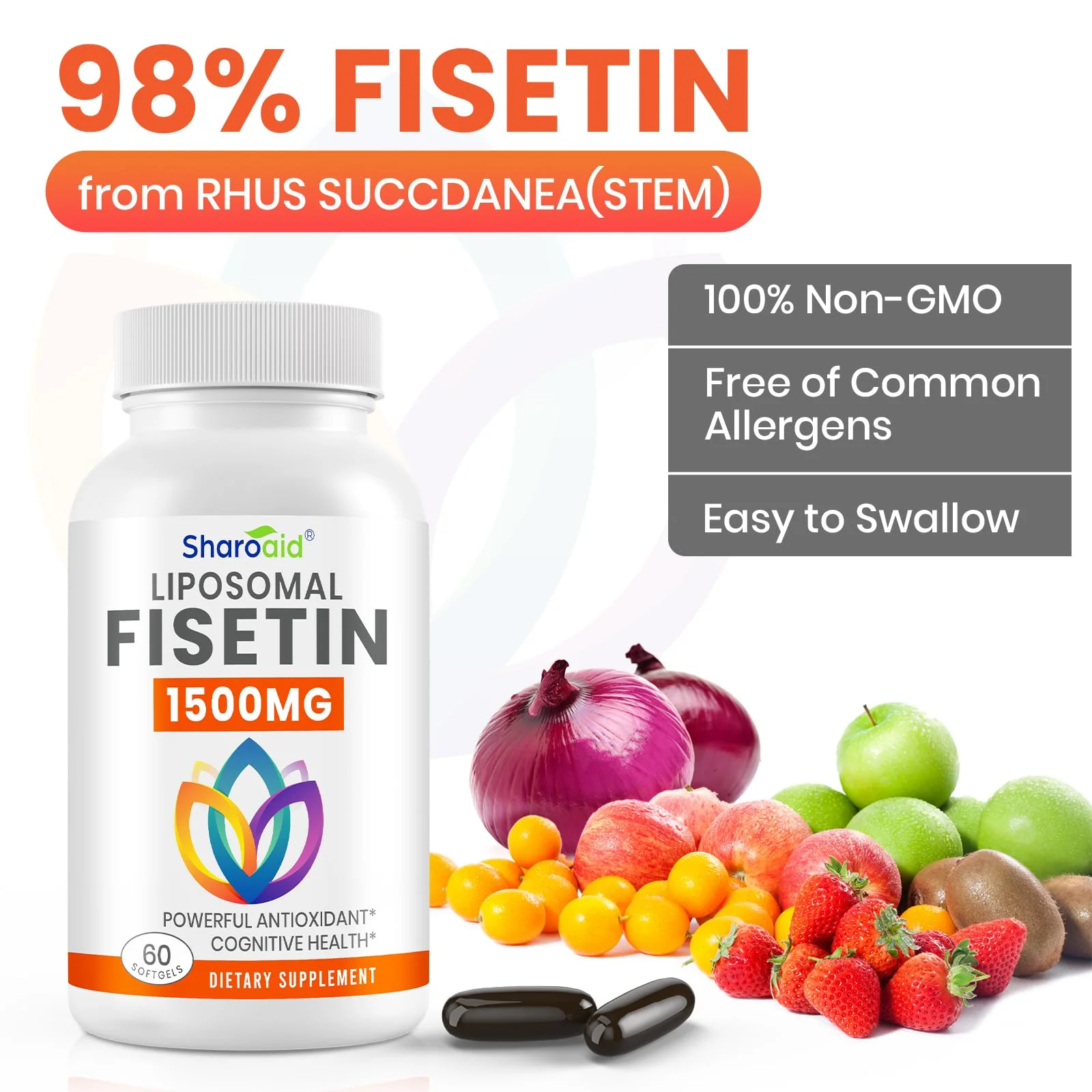 1500mg Fisetin Supplements - Powerful Absorption with Liposomal Delivery,98% Pure Fisetin,Polyphenol Antioxidant for Healthy Aging,Non-GMO - 2 Bottles, 120 Softgels for Adults - Image 5