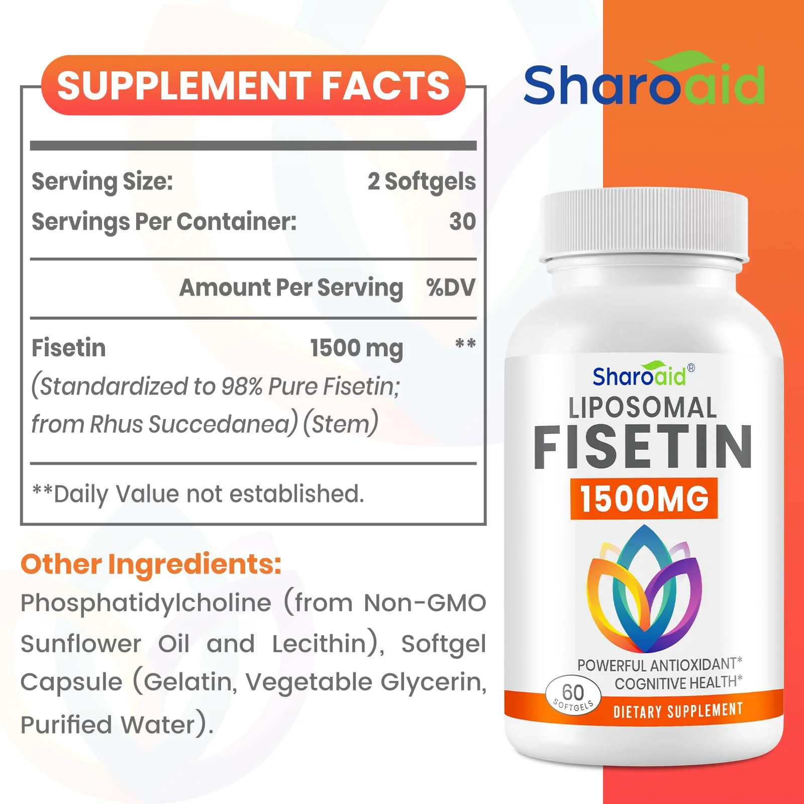 1500mg Fisetin Supplements - Powerful Absorption with Liposomal Delivery,98% Pure Fisetin,Polyphenol Antioxidant for Healthy Aging,Non-GMO - 2 Bottles, 120 Softgels for Adults - Image 7