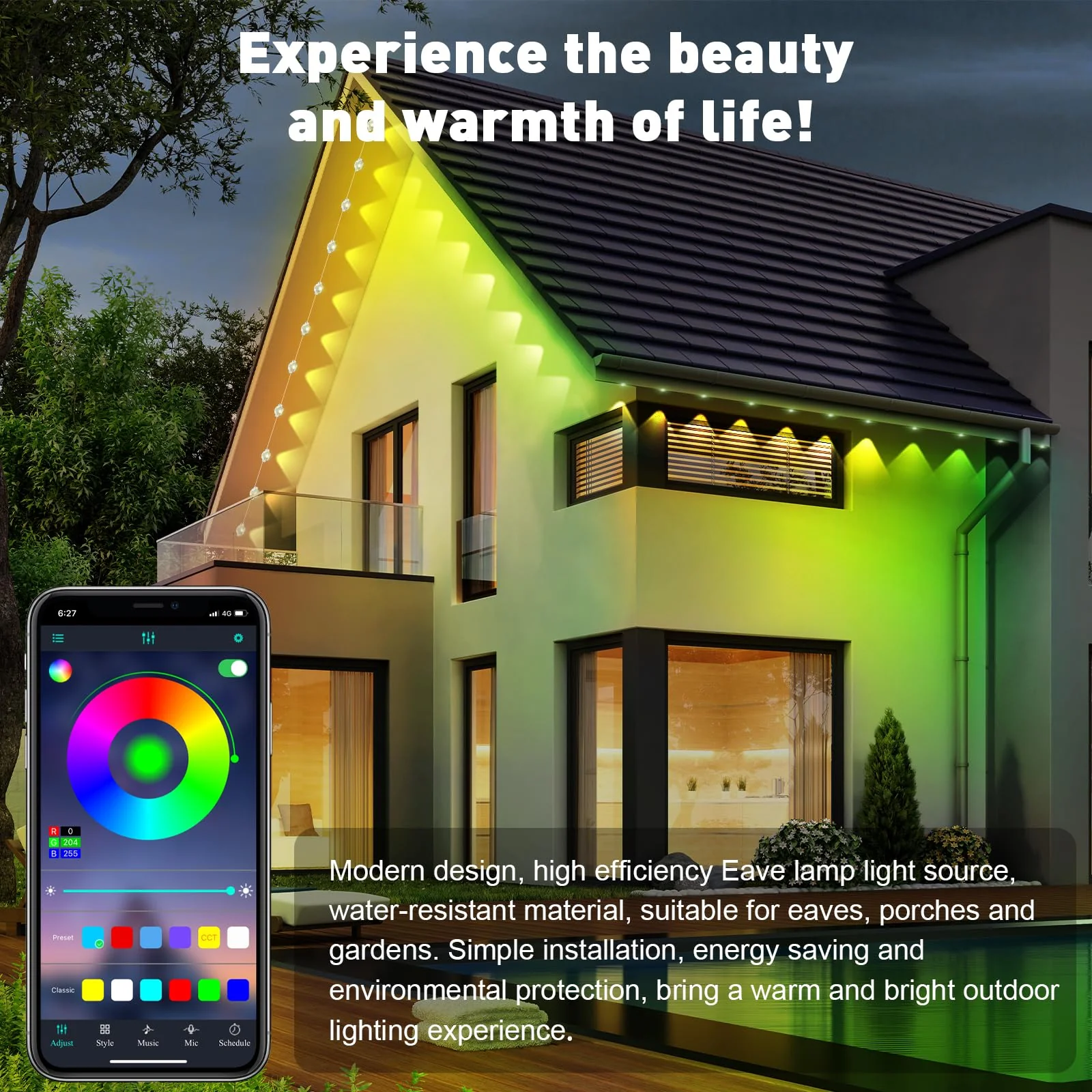 150FT Permanent Outdoor RGB Lights - Waterproof Smart LED Eaves Lights with App/Remote Control, Music Sync & DIY Scenes, Perfect for Christmas, Halloween, Parties & Daily Decor, Ideal for House Roof - Image 5
