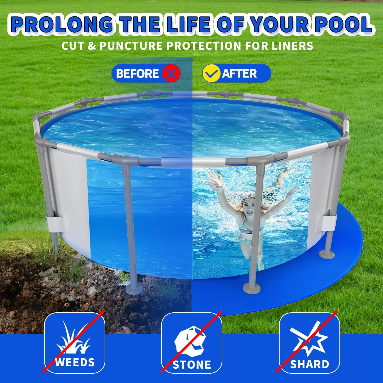 15FT Round Pool Liner Pad for Above Ground Pools, Thickened Puncture-Resistant Under Mat, Heavy-Duty Underlayment, Outdoor Tarp Protector for Concrete/Lawn, Pool Floor Base Pad, Extends Liner Life - Image 5