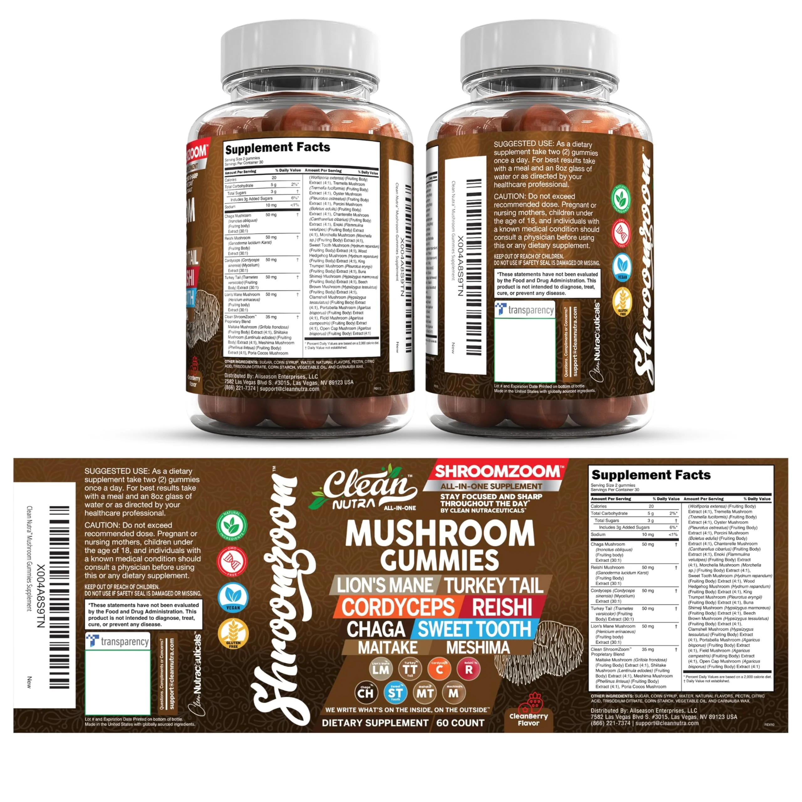 15in1 Mushroom Gummies with Lion's Mane Turkey Tail Cordyceps Reishi Chaga Sweet Toot Maitake Meshima Poria Cocos Shiitake Tremella, Oyster Agaricus Mushrooms for Men and Women Supplement - 2Pack - Image 2