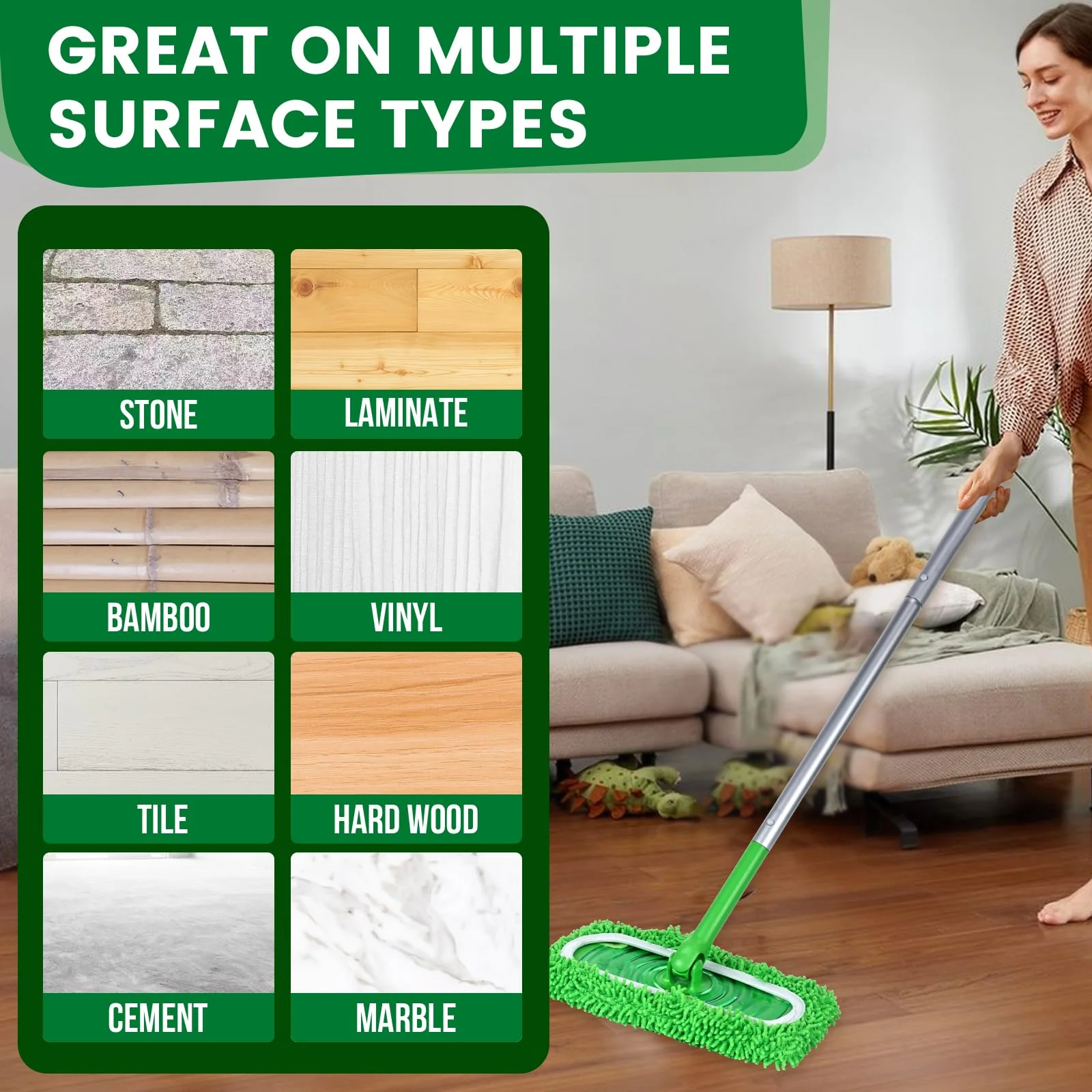 15Pcs Reusable Microfiber Mop Pads Compatible with Sweeper Mop, Replacement Wet Mopping pad Refills & Washable Dry Sweeping Cloths for Surface/Hardwood Floor Cleaning - Image 2