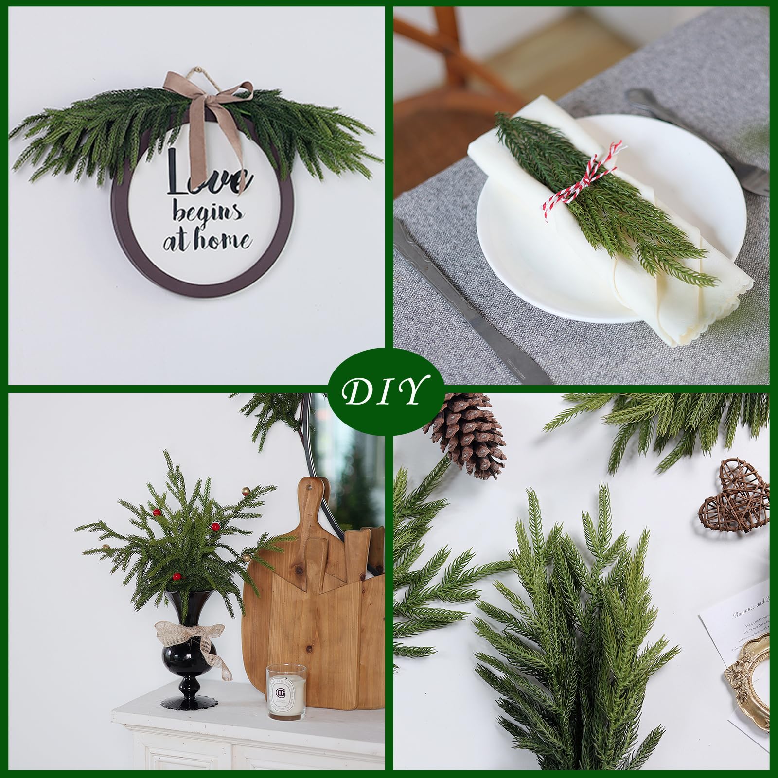 16 Pcs Real Touch Norfolk Pine Branch -18" Artificial Christmas Green Plants Branches Faux Greenery Stem Fake Cedar Pine Picks for Vase DIY Crafts Garland Wreath Xmas Indoor Outdoor Home Decor - Image 5