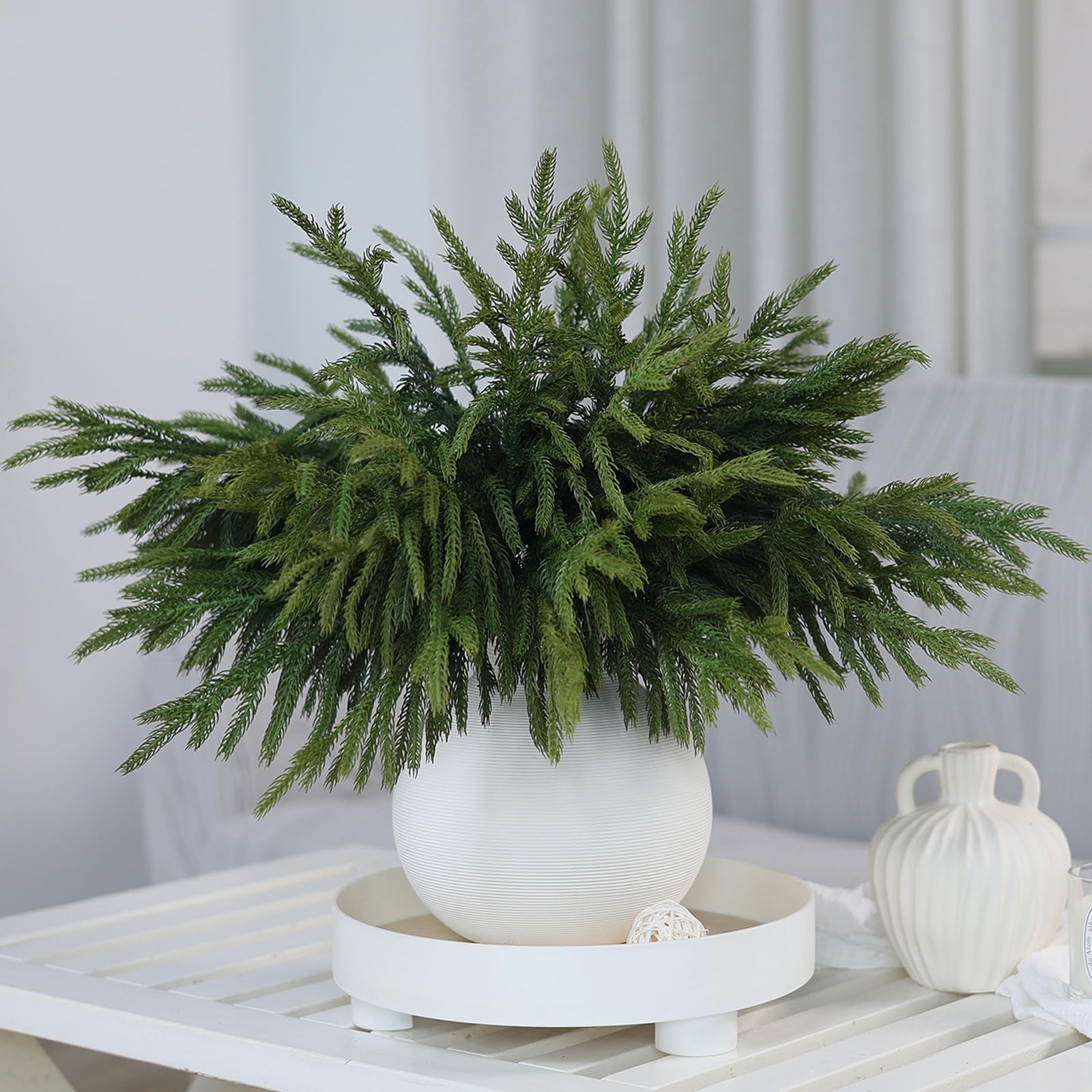 16 Pcs Real Touch Norfolk Pine Branch -18" Artificial Christmas Green Plants Branches Faux Greenery Stem Fake Cedar Pine Picks for Vase DIY Crafts Garland Wreath Xmas Indoor Outdoor Home Decor - Image 8