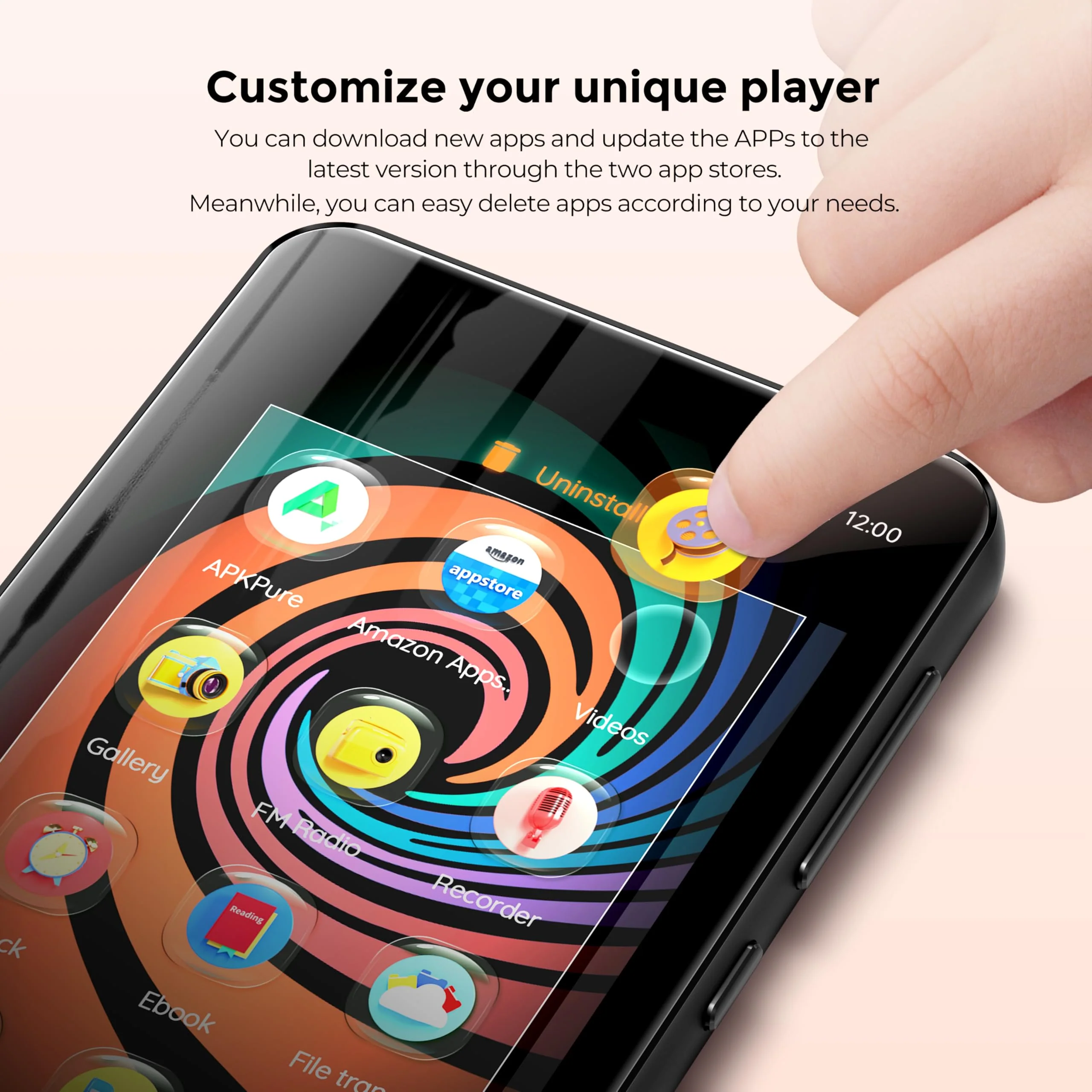 160GB MP3 Player with Bluetooth and WiFi, innioasis Music Player with Spotify,Pandora,Amazon Music,4" Touch Screen Android MP4 MP3 Player for Kids with Libby,Audible,Spotify Kids(Black) - Image 5