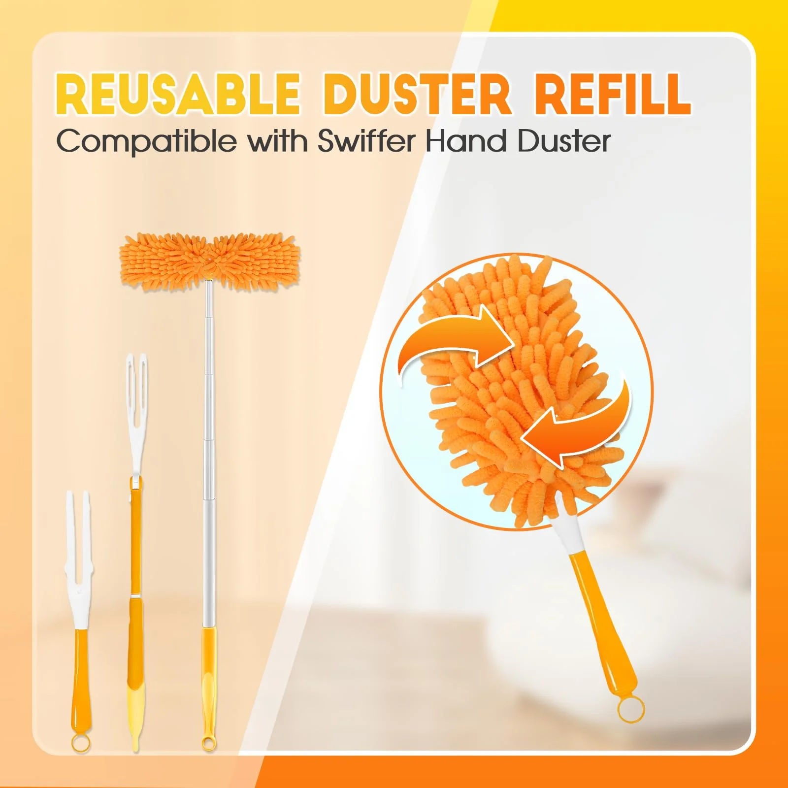 16Pcs Reusable Duster Refill Compatible with Swiffer Hand Duster +3FT Extended Handle +1 Handle, 360 Heavy Duty Duster Refills for Cleaning, Office, Ceiling Fan - Image 5