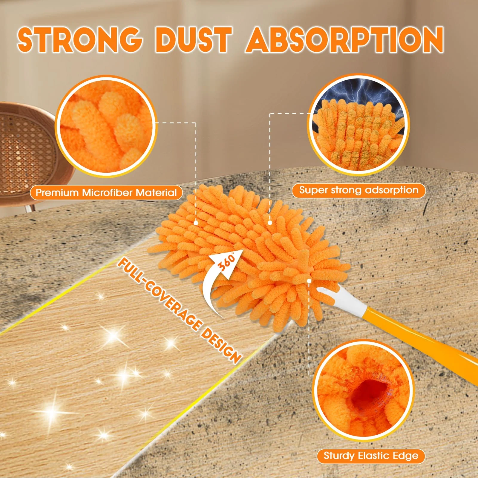 16Pcs Reusable Duster Refill Compatible with Swiffer Hand Duster +3FT Extended Handle +1 Handle, 360 Heavy Duty Duster Refills for Cleaning, Office, Ceiling Fan - Image 7