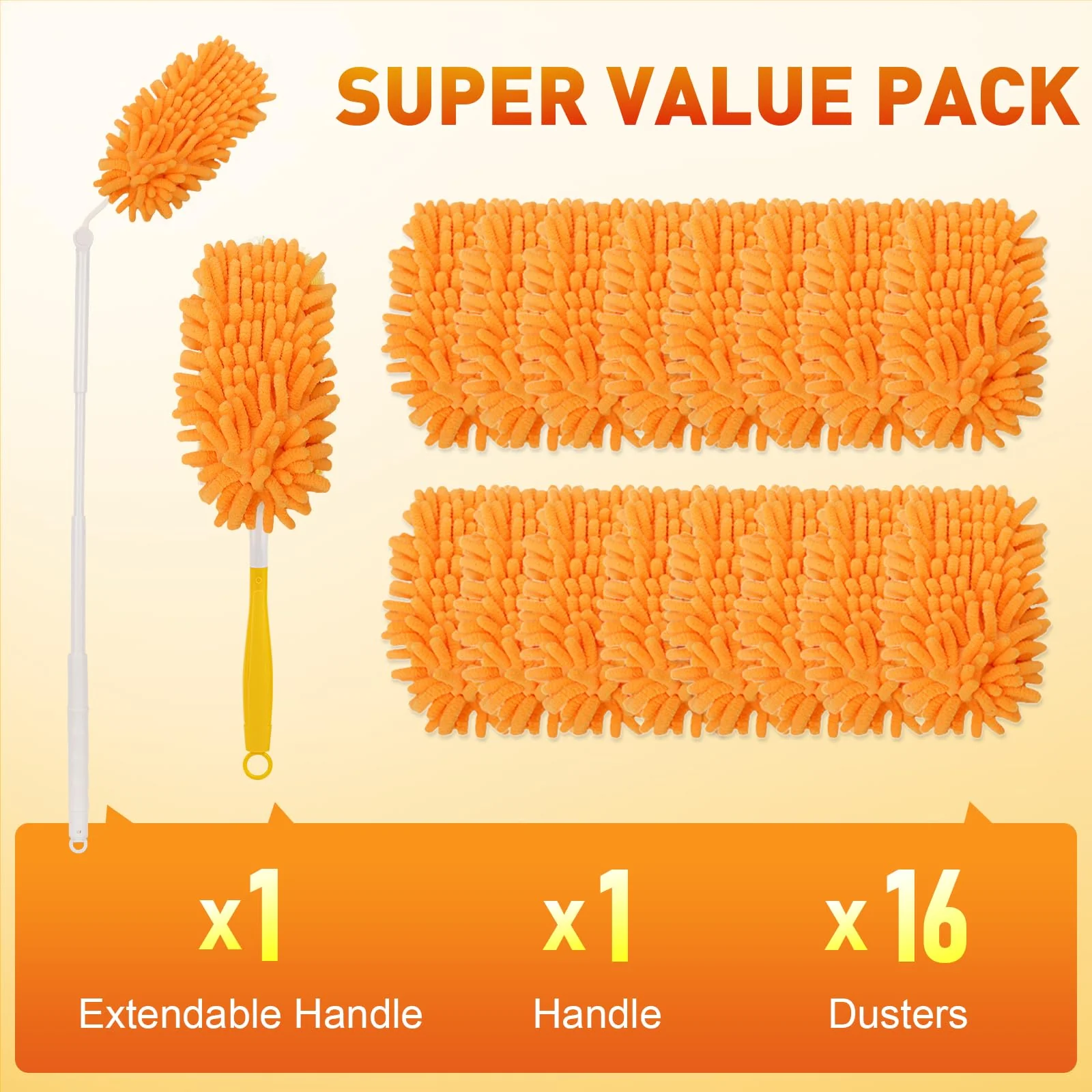 16Pcs Reusable Duster Refill Compatible with Swiffer Hand Duster +3FT Extended Handle +1 Handle, 360 Heavy Duty Duster Refills for Cleaning, Office, Ceiling Fan - Image 8