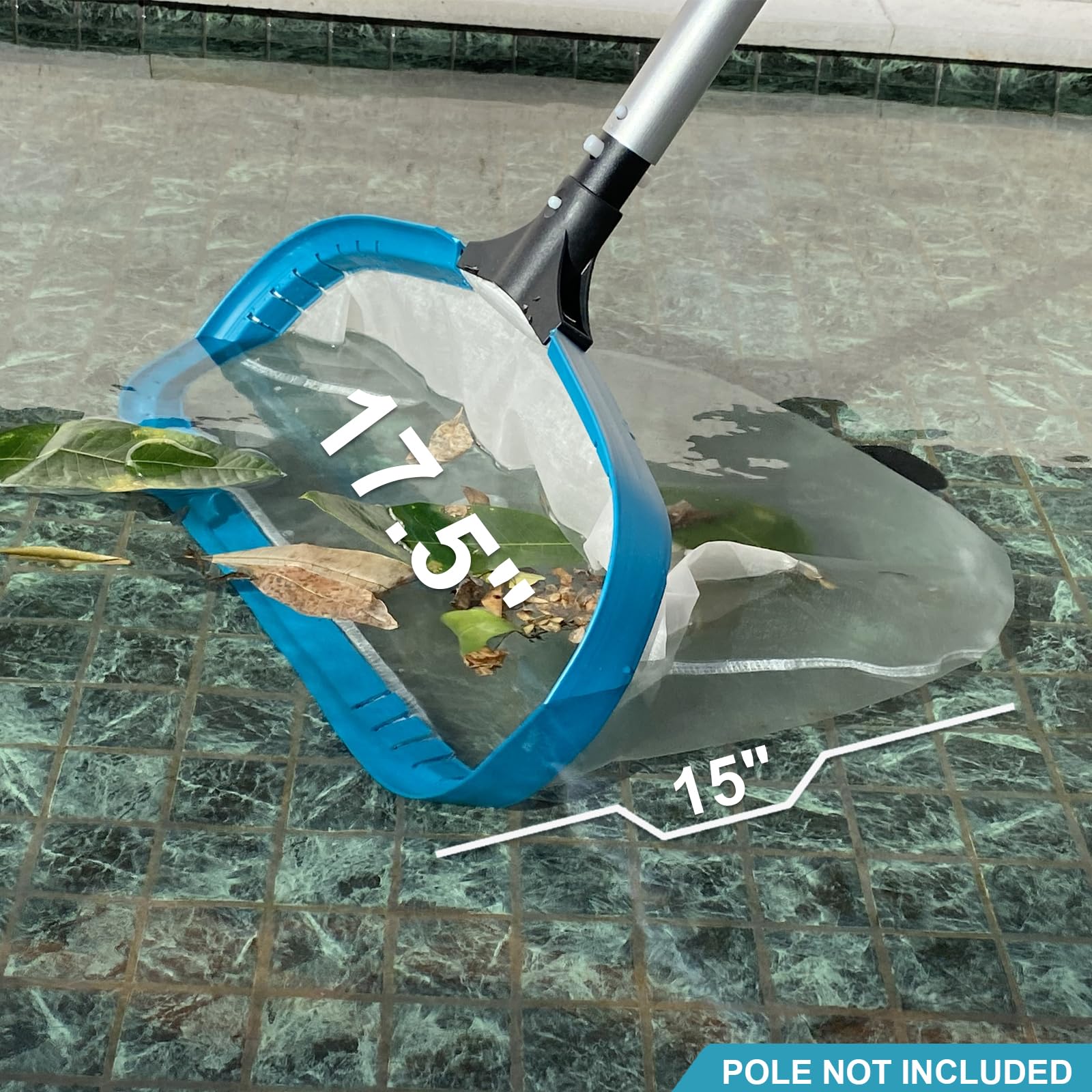 17.5" Heavy Duty Ultra Fine Mesh Pool Pollen & Sand Skimmer Rake, Aluminum Frame Deep Nylon Net, Pool Net for Above Ground & In-ground Swimming Pools (No Pole) - Image 3