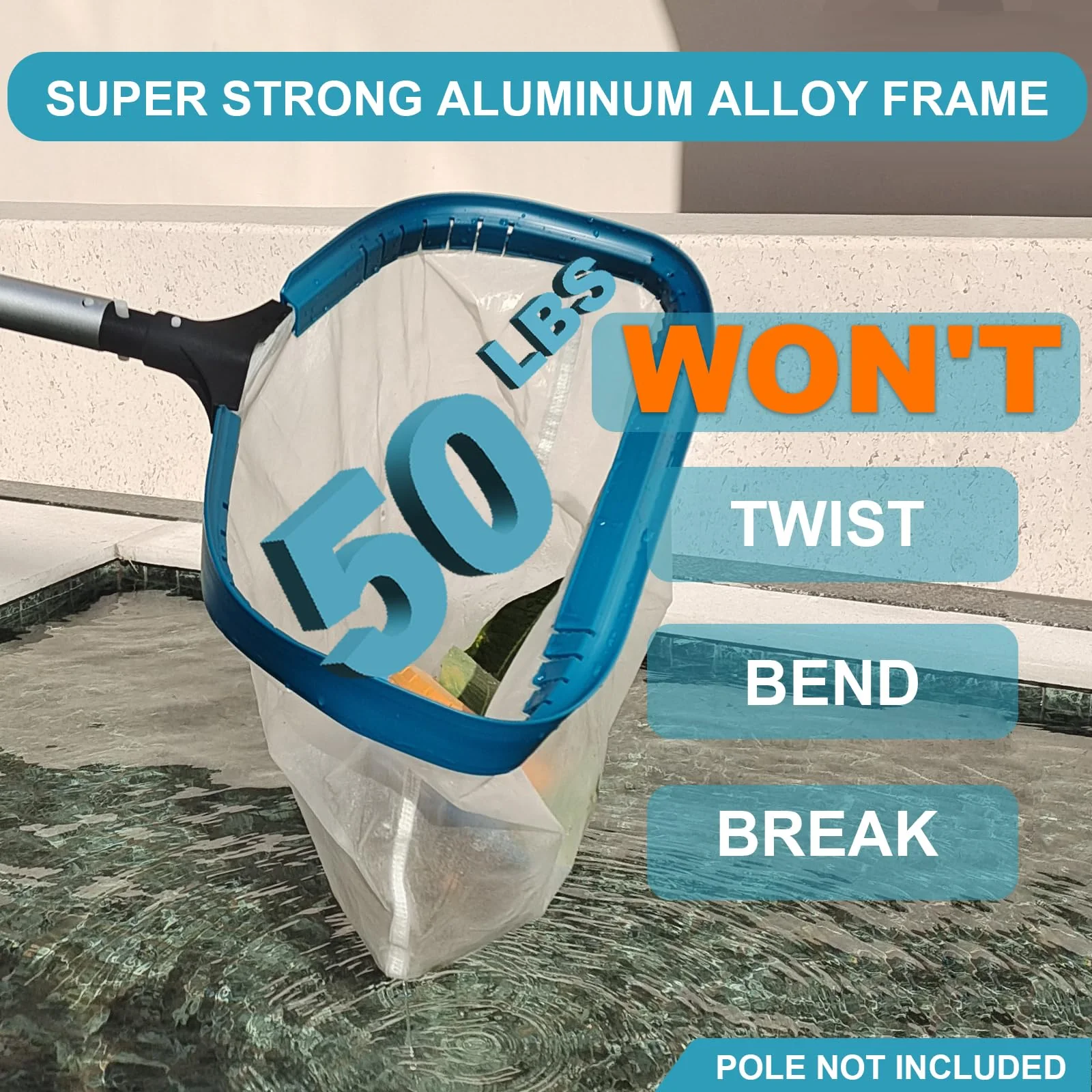 17.5" Heavy Duty Ultra Fine Mesh Pool Pollen & Sand Skimmer Rake, Aluminum Frame Deep Nylon Net, Pool Net for Above Ground & In-ground Swimming Pools (No Pole) - Image 4