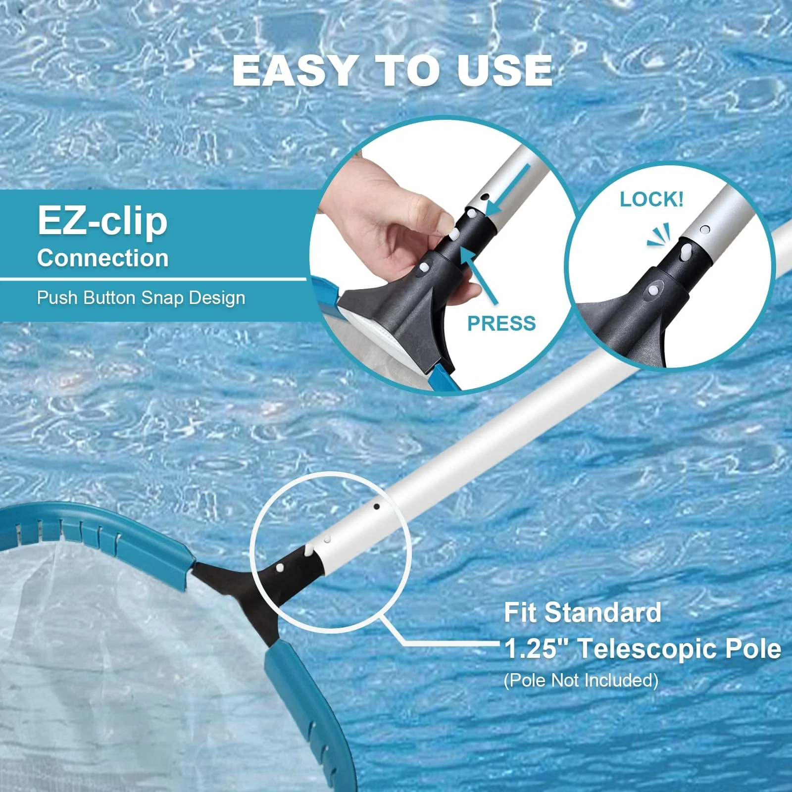 17.5" Heavy Duty Ultra Fine Mesh Pool Pollen & Sand Skimmer Rake, Aluminum Frame Deep Nylon Net, Pool Net for Above Ground & In-ground Swimming Pools (No Pole) - Image 5