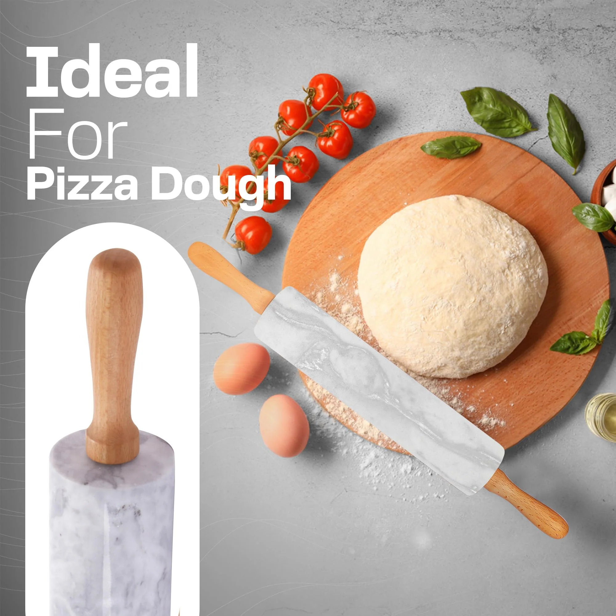 17 Inch Marble Rolling Pin with Wooden Handles & Wood Cradle, Dough Roller for Baking Pizza, Pies, Pastries, Pasta, Cookies - Image 3
