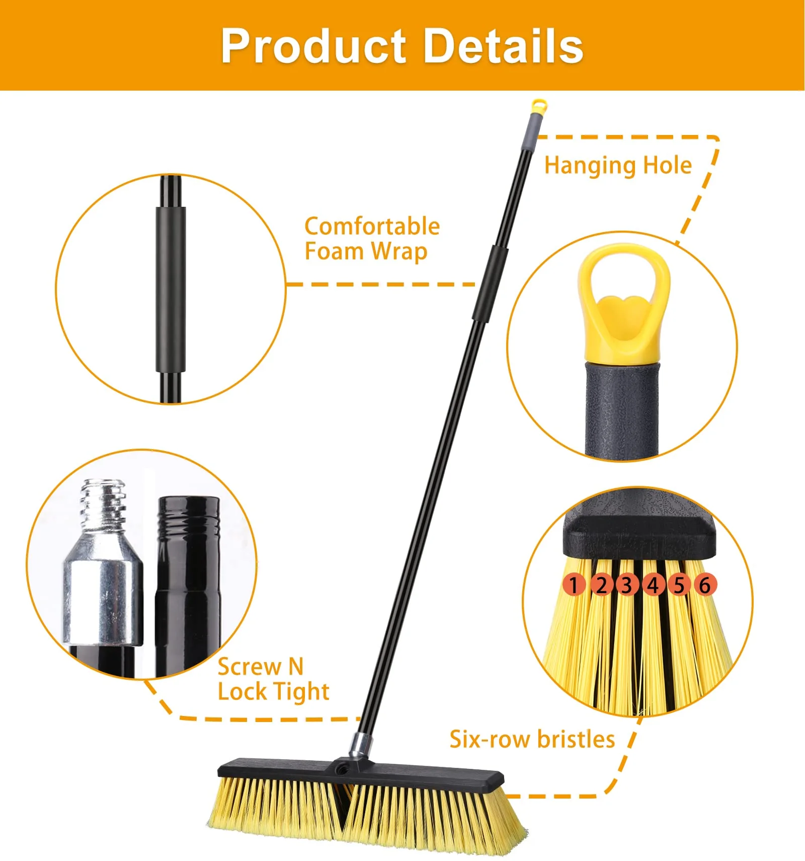 18 Inches Push Broom Outdoor- Heavy Duty Broom with 63" Long Handle for Deck Driveway Garage Yard Patio Concrete Floor Cleaning - Image 4