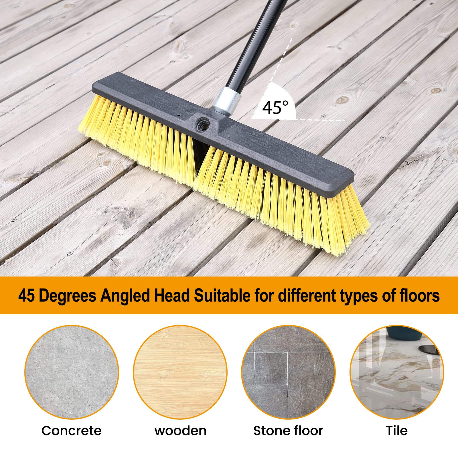 18 Inches Push Broom Outdoor- Heavy Duty Broom with 63" Long Handle for Deck Driveway Garage Yard Patio Concrete Floor Cleaning - Image 6