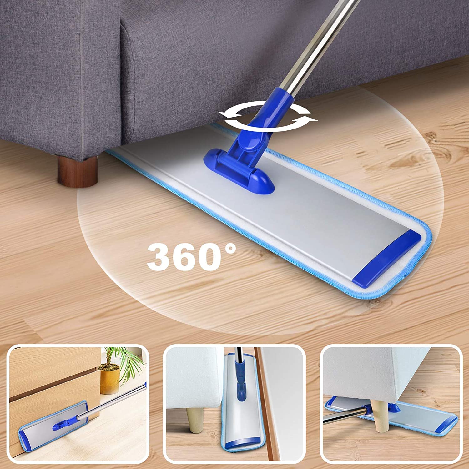 18" Professional Microfiber Mop Floor Cleaning mop, Flat Mop with Stainless Steel Handle,4 Reusable Washable Mop Pads and mop Pads Brush,Microfiber Mop for Hardwood (18" Microfiber Mop) - Image 6