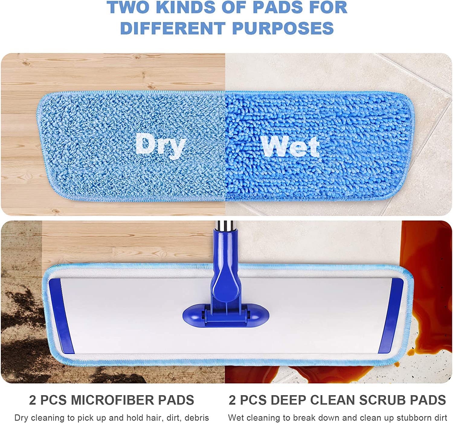 18" Professional Microfiber Mop Floor Cleaning mop, Flat Mop with Stainless Steel Handle,4 Reusable Washable Mop Pads and mop Pads Brush,Microfiber Mop for Hardwood (18" Microfiber Mop) - Image 9
