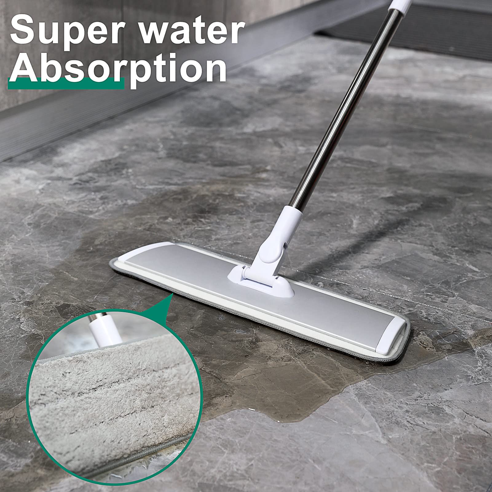 18" Professional Microfiber Mop Floor Cleaning System, Flat Mops with Stainless Steel Handle, 4 Reusable Washable Mop Pads, Wet and Dust Mopping for Hardwood, Vinyl, Laminate (White&Grey) - Image 2