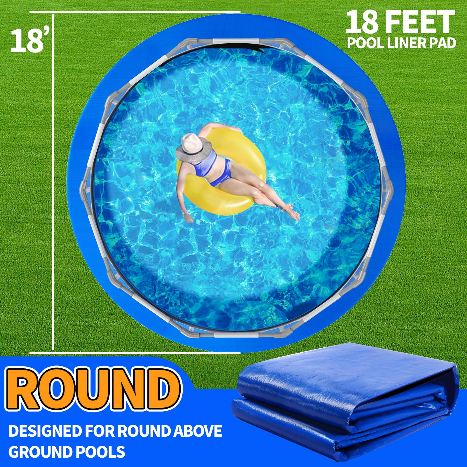 18FT Round Pool Liner Pad for Above Ground Pools, Thickened Puncture-Resistant Under Mat, Heavy-Duty Underlayment, Outdoor Tarp Protector for Concrete/Lawn, Pool Floor Base Pad, Extends Liner Life - Image 7