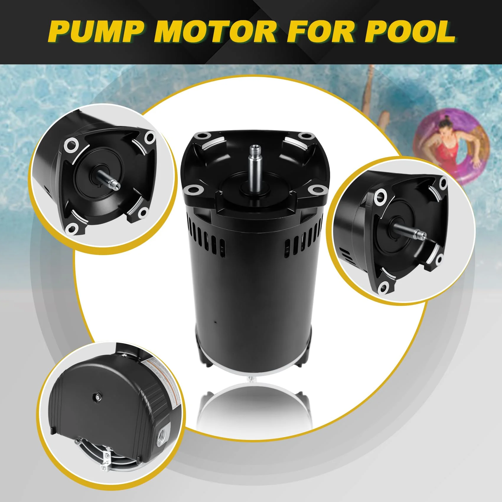 2 HP Pool Pump Motor Compatible with A.O. Smith Century B2855 B855, for Pentair Sta-Rite Whisperflo Challenger Pinnacle Anthony AR2 Series Pumps, 2HP Single Speed Square Pool Motor, 230 V, 1.5 KW - Image 3