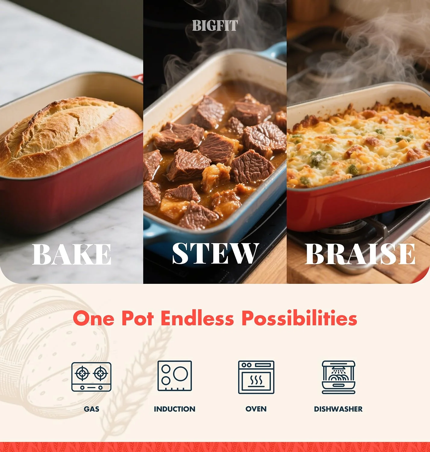 2 IN 1 Cast Iron Bread Loaf Pan with Lid, 3.4QT 9x5 Inch Dutch Oven for Bread Baking, Even Heating Bread Oven, Enameled Bread Pan for Homemade Sourdough Bread Baking & Versatile Cooking, Blue - Image 4