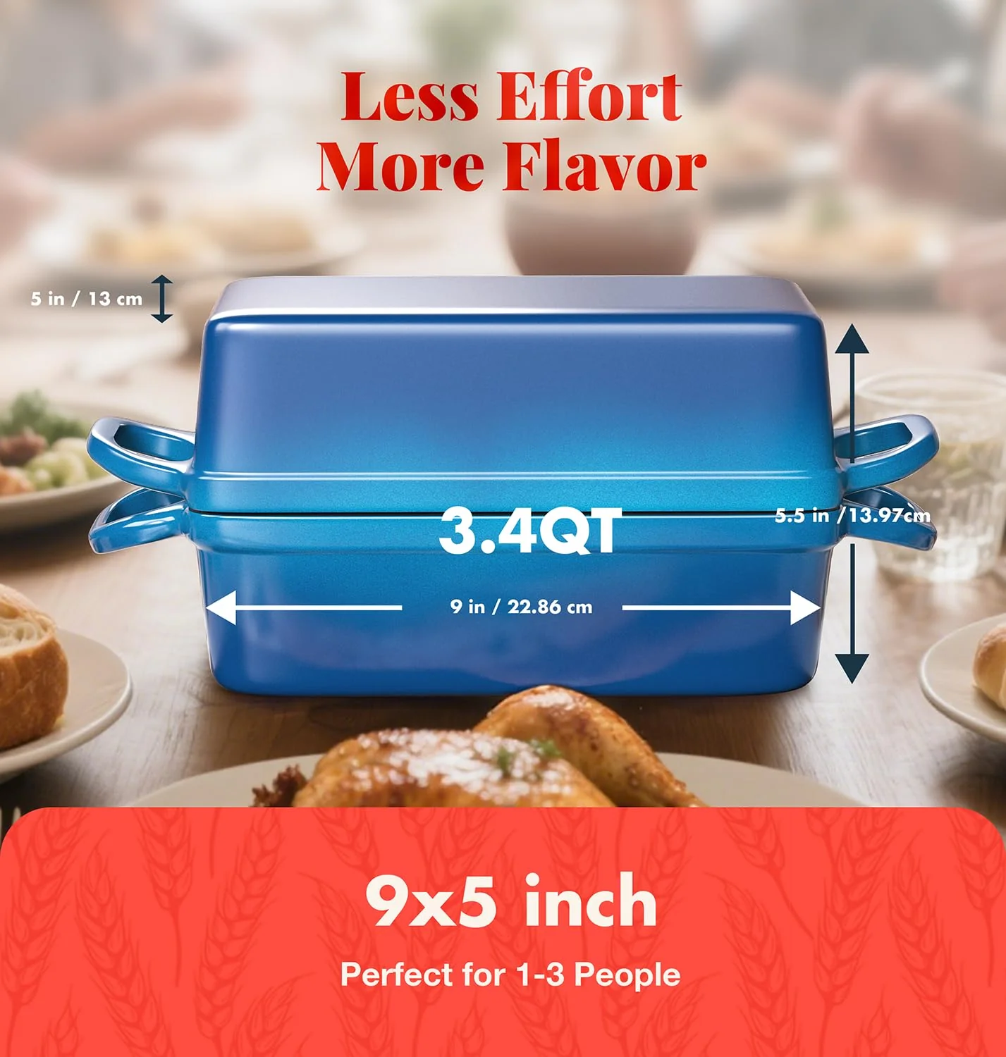 2 IN 1 Cast Iron Bread Loaf Pan with Lid, 3.4QT 9x5 Inch Dutch Oven for Bread Baking, Even Heating Bread Oven, Enameled Bread Pan for Homemade Sourdough Bread Baking & Versatile Cooking, Blue - Image 8