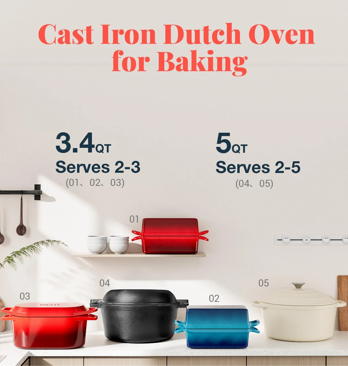 2 IN 1 Cast Iron Bread Loaf Pan with Lid, 3.4QT 9x5 Inch Dutch Oven for Bread Baking, Even Heating Bread Oven, Enameled Bread Pan for Homemade Sourdough Bread Baking & Versatile Cooking, Blue - Image 9