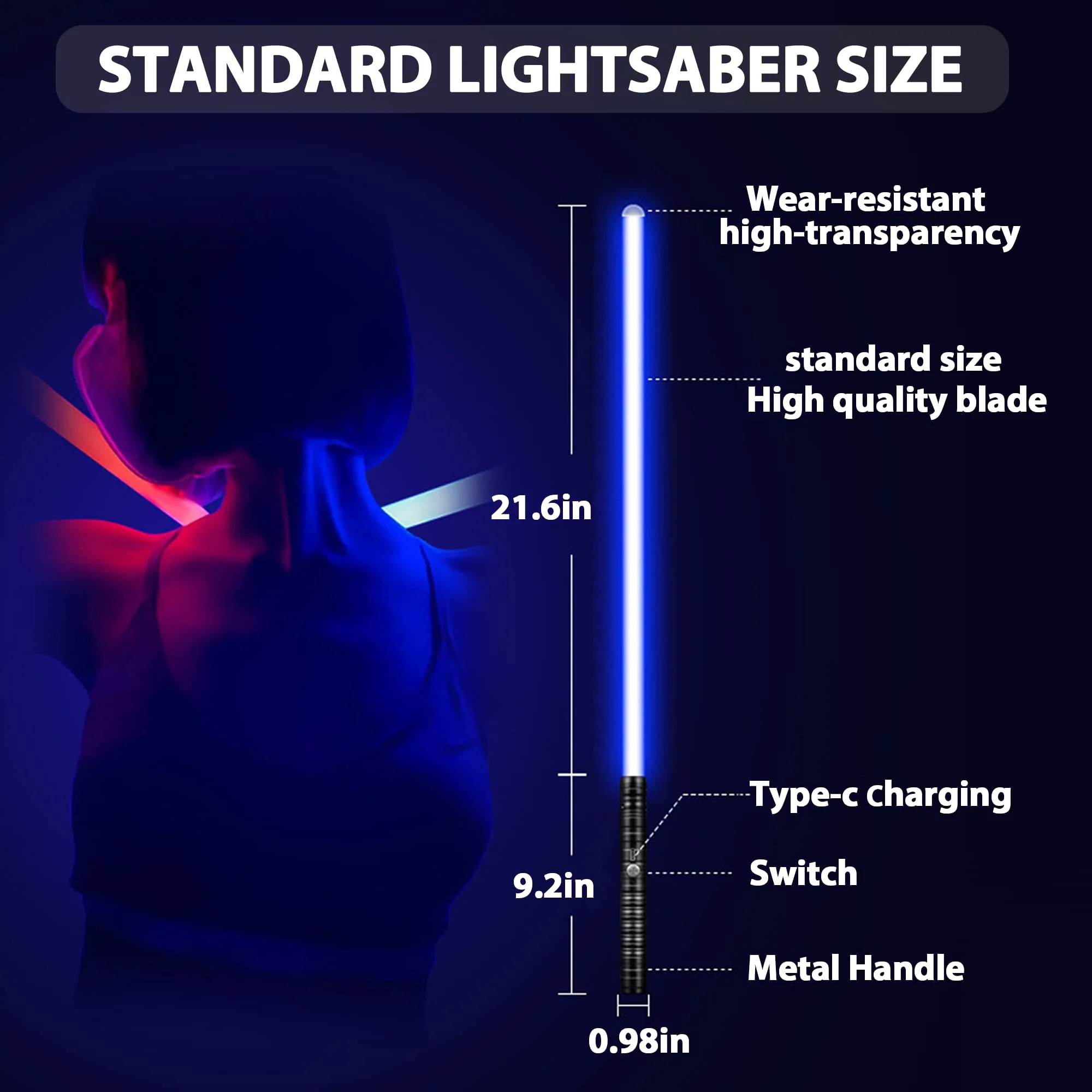 2 in 1 Dueling Lightsaber Alloy Handle Light Saber 15 RGB Colors with 4 Modes 6 Sound Effects USB Rechargeable Detachable Lightsaber for Kids Adults Ideal Birthday Children's Day Halloween Christmas - Image 2