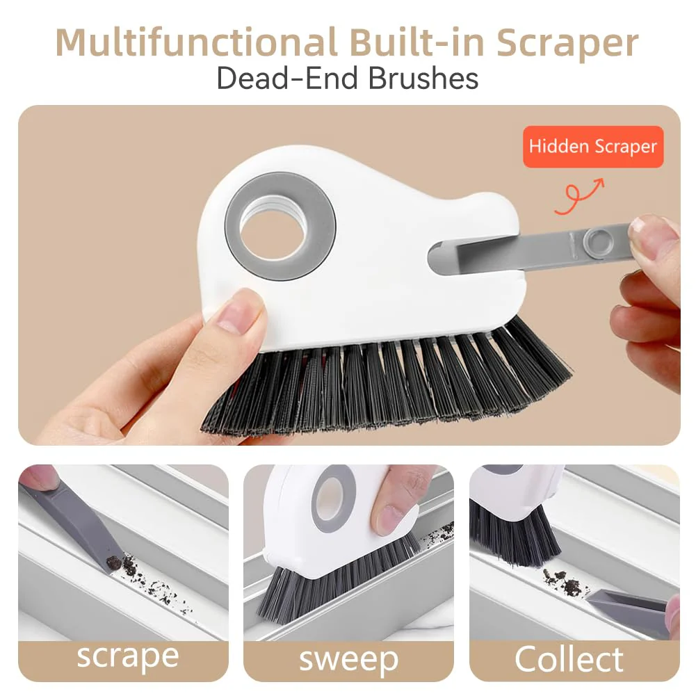 2 in 1 Groove Cleaning Brush, Window Track Cleaning Tools, Multifunction Window Track Cleaner with Hard Bristle and Hidden Scraper, Crevice Brush for Sliding Door Track, Window Seal, Sill (Orange) - Image 5