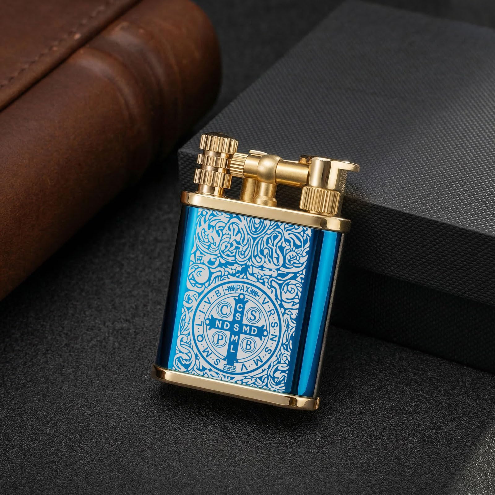 2 in 1 Lighter Permanent Match Antique Style Lift Arm Kerosene Lighter with Permanent Match (Blue Ice Constantine) - Image 3