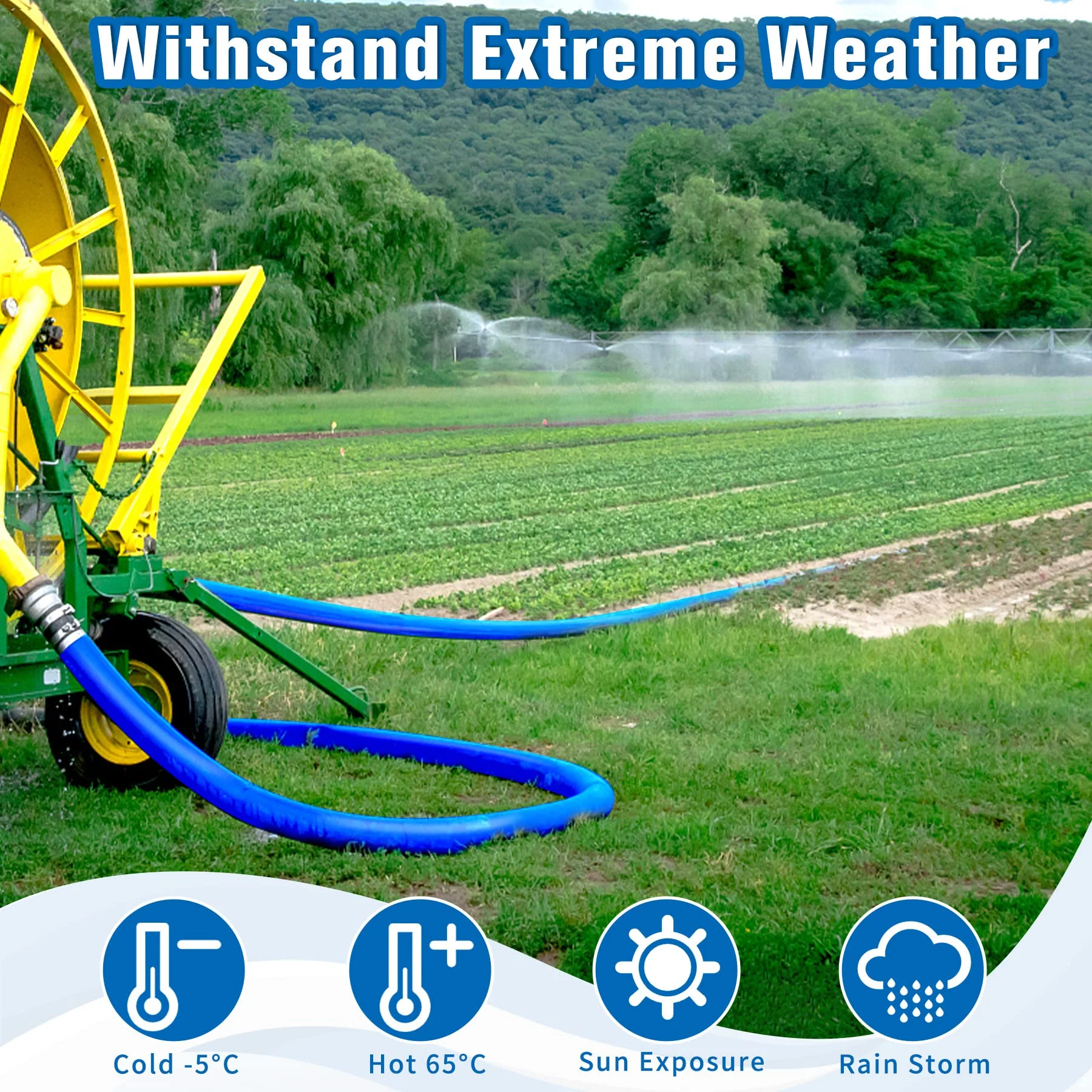 2 IN x 60FT Pool Backwash Hose Heavy Duty Drain Discharge Double PVC Layflat Hose with 2 Clamps, Weatherproof Burst Resistant for Water Transfer, Sump Pump, Pool Filter, Pool Drain (18.3M, Blue) - Image 3