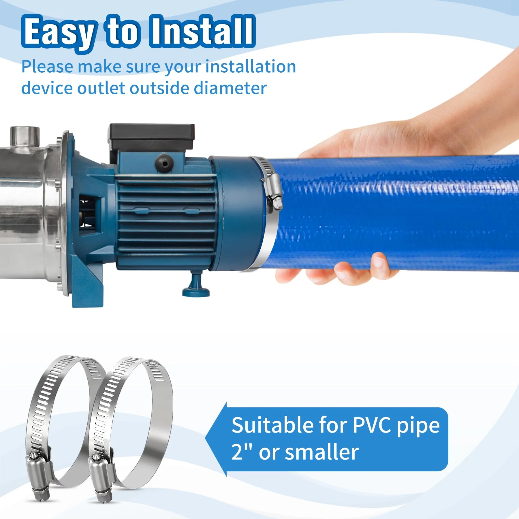 2 IN x 60FT Pool Backwash Hose Heavy Duty Drain Discharge Double PVC Layflat Hose with 2 Clamps, Weatherproof Burst Resistant for Water Transfer, Sump Pump, Pool Filter, Pool Drain (18.3M, Blue) - Image 4