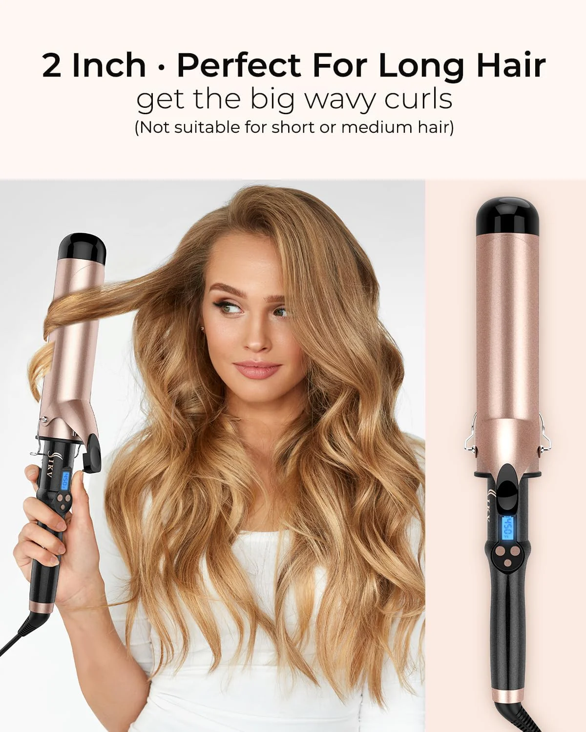 2 Inch Curling Iron Extra Long Barrel for Long Hair, Large Barrel Curling Wand Ceramic Tourmaline with LCD Display,10 Temps, Dual Voltage - Image 7