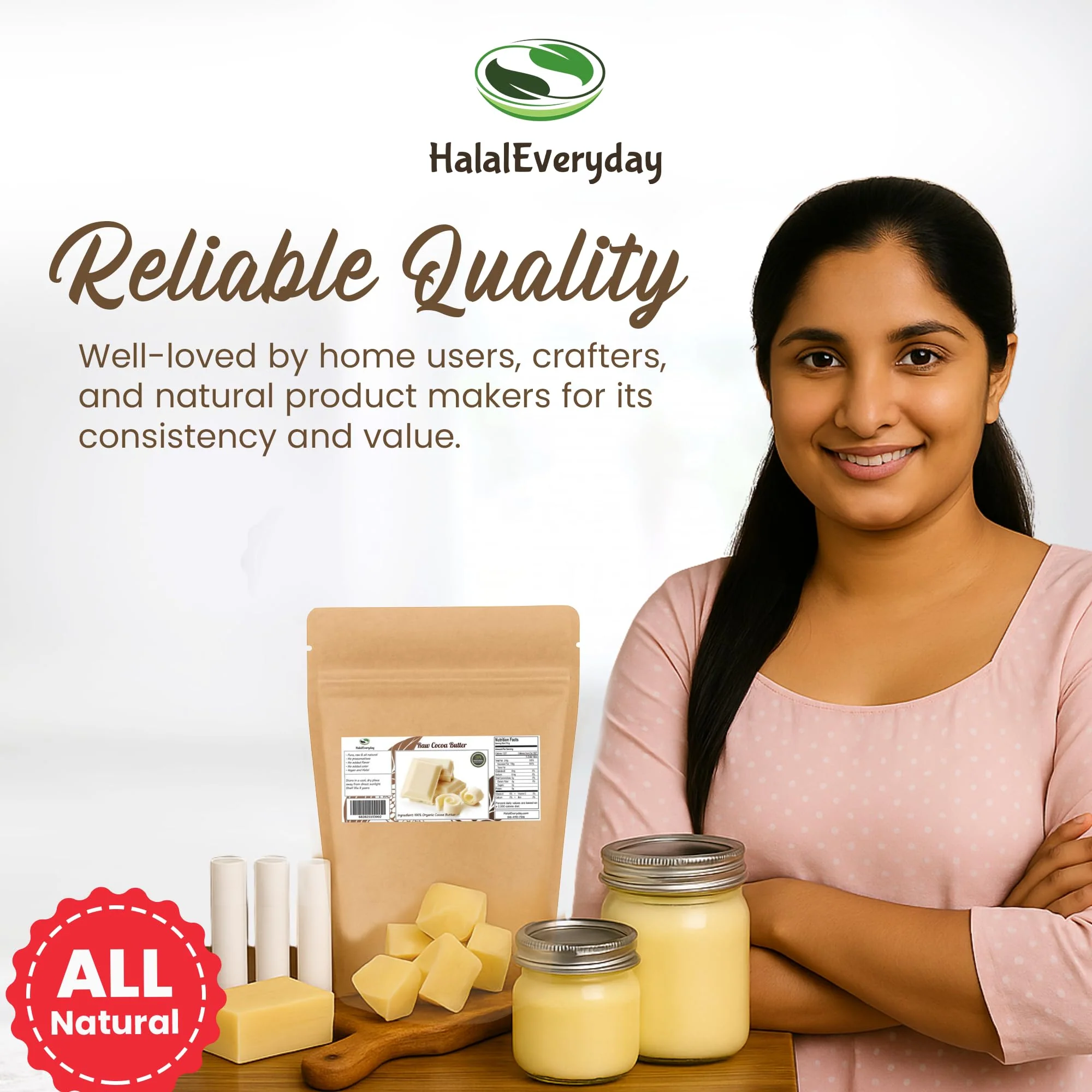 2 Lb Cocoa Butter: Pure, Raw, Unprocessed. Incredible Quality and Scent. Use for Lotion, Cream, Lip Balm, Oil, Stick, or Body Butter. NON-GMO By SaaQin® - Image 2