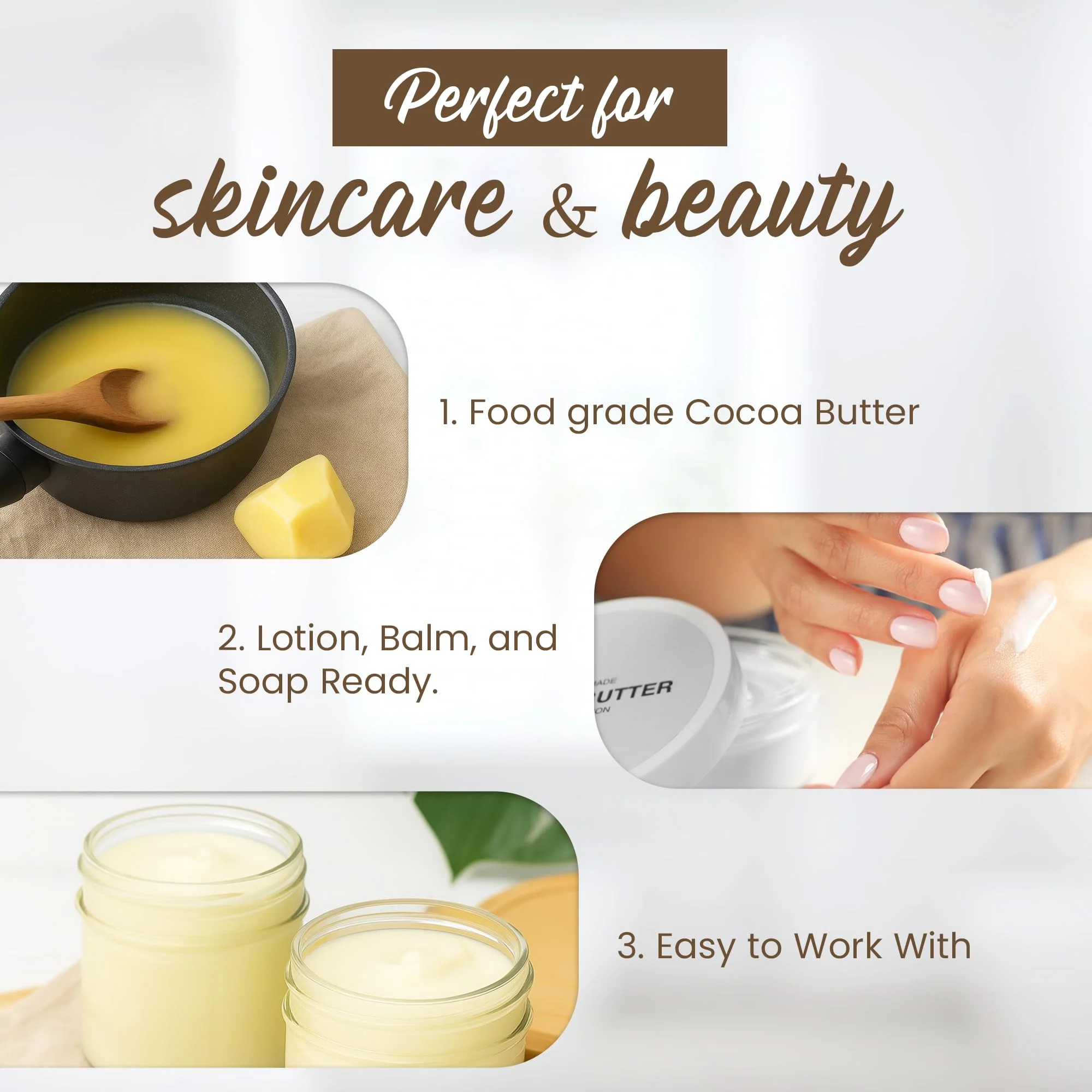 2 Lb Cocoa Butter: Pure, Raw, Unprocessed. Incredible Quality and Scent. Use for Lotion, Cream, Lip Balm, Oil, Stick, or Body Butter. NON-GMO By SaaQin® - Image 5
