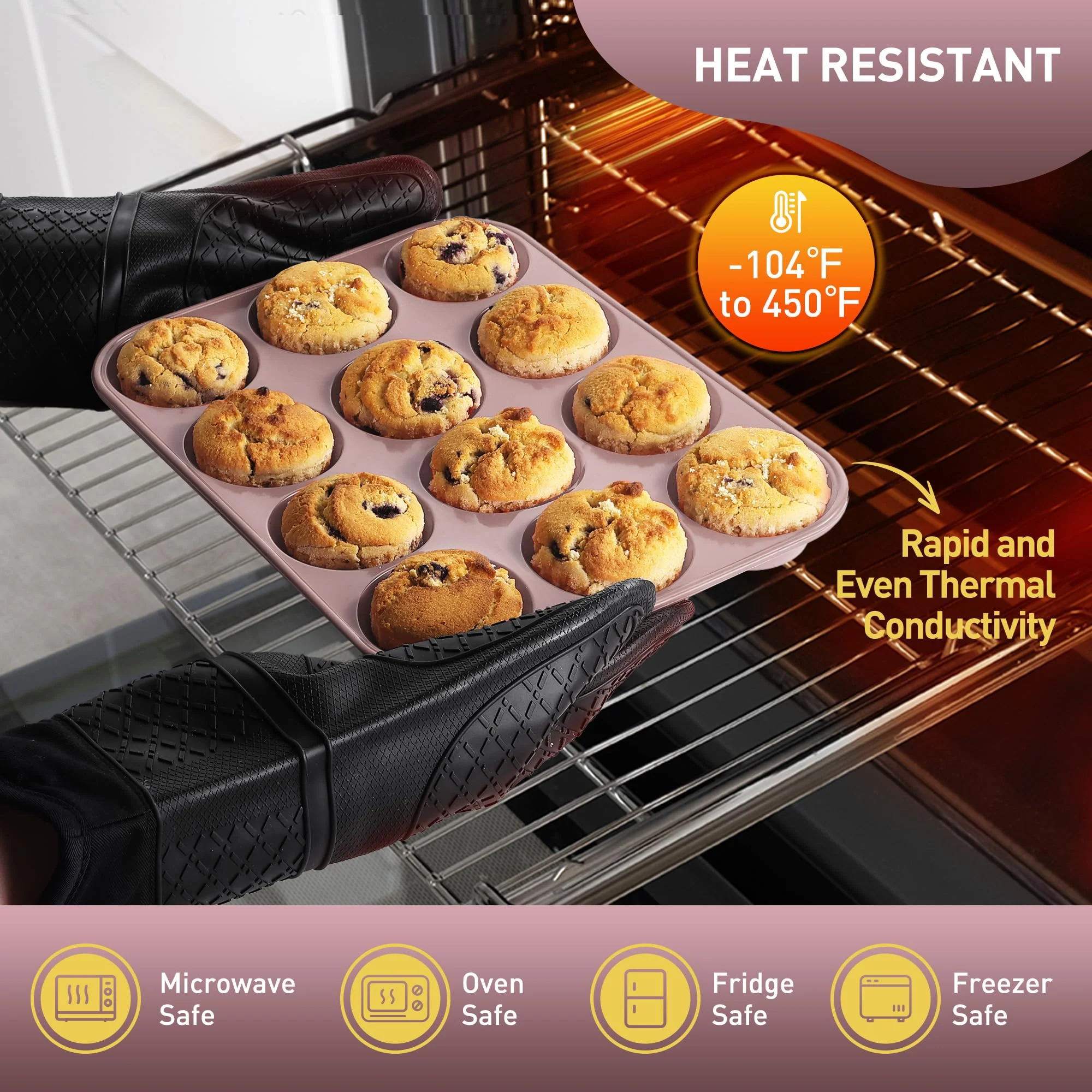 2 Pack 12 Cups Muffin Pan with Metal Reinforced Frame Regular Size Silicone Molds Cupcake Cake Baking Pans Cookie Baking Chocoflan Cupcake Mold Silicone Egg Bite Molds Baking Items Stuff - Image 5