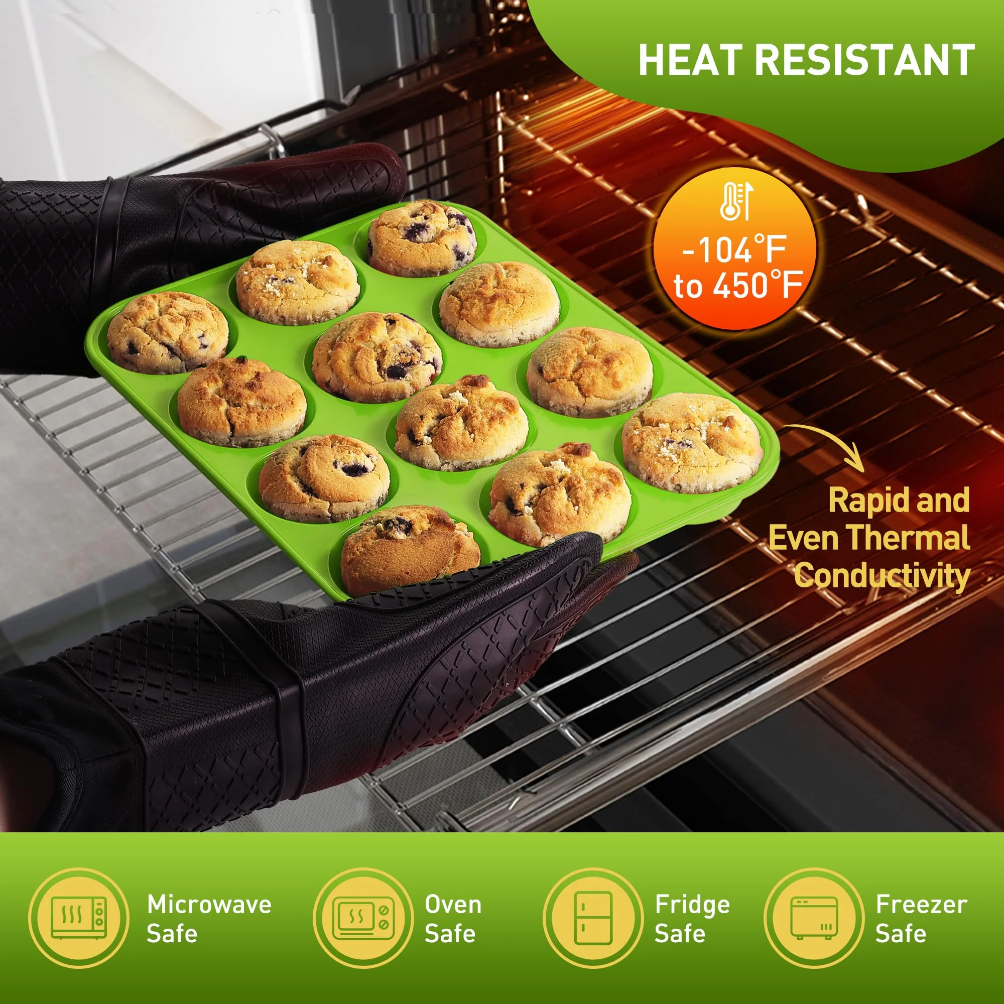 2 Pack 12 Cups Silicone Muffin Pan with Metal Reinforced Frame Regular Size Silicone Molds Cupcake Cake Baking Pans Cookie Baking Chocoflan Cupcake Mold Kitchen Baking Mold Tools for Cooking - Image 5