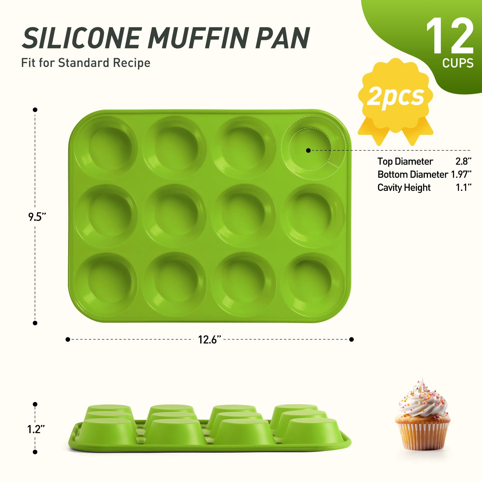 2 Pack 12 Cups Silicone Muffin Pan with Metal Reinforced Frame Regular Size Silicone Molds Cupcake Cake Baking Pans Cookie Baking Chocoflan Cupcake Mold Kitchen Baking Mold Tools for Cooking - Image 8