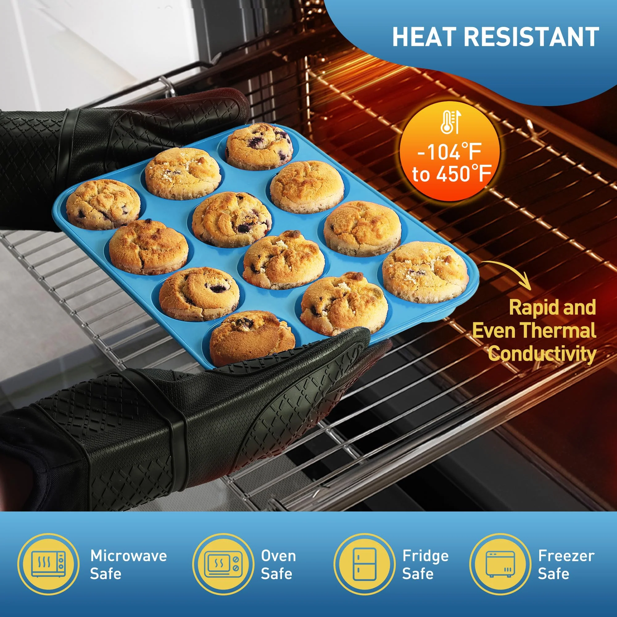 2 Pack 12 Cups Silicone Muffin Pan with Metal Reinforced Frame Regular Size Silicone Molds Cupcake Cake Baking Pans Cookie Baking Chocoflan Cupcake Mold Muffin Tin Tart Pans Necessities Cookware - Image 5