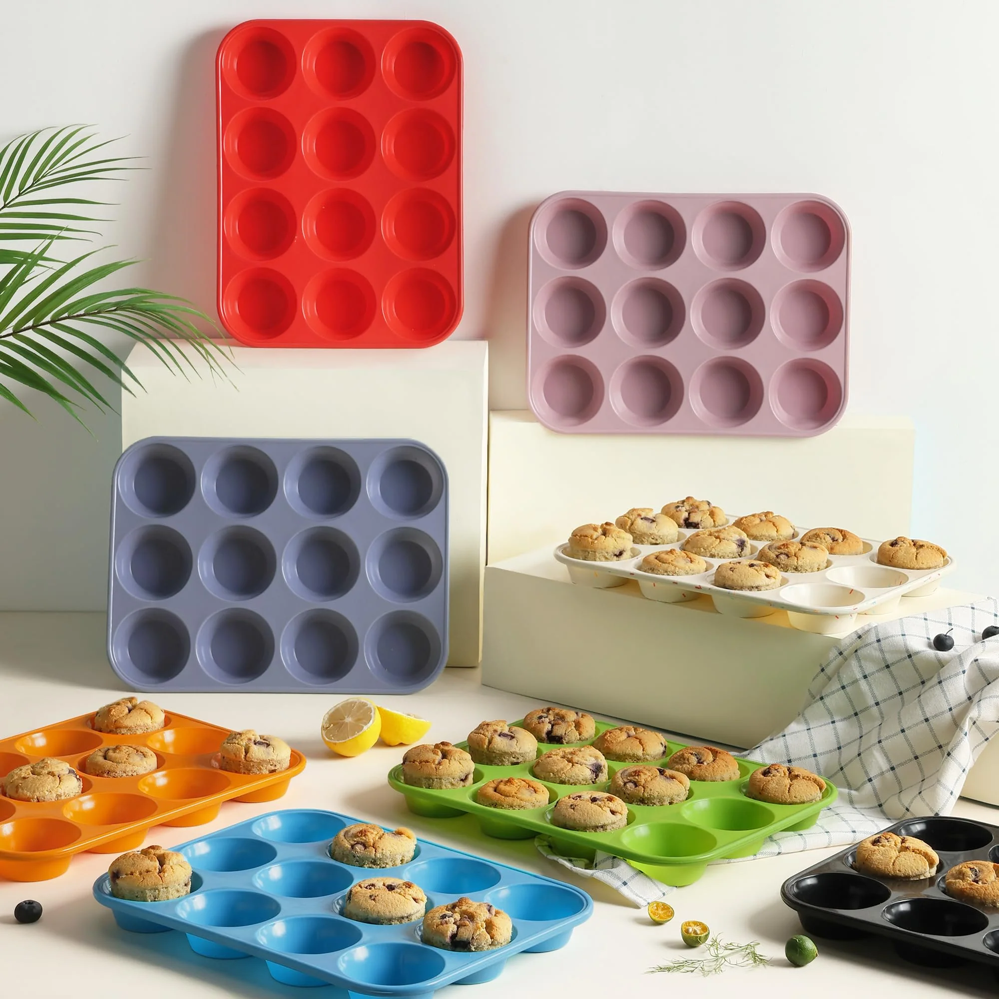 2 Pack 12 Cups Silicone Muffin Pan with Metal Reinforced Frame Regular Size Silicone Molds Cupcake Cake Baking Pans Cookie Baking Chocoflan Cupcake Mold Nonstick Muffin Tin Home Baking Supplies - Image 2