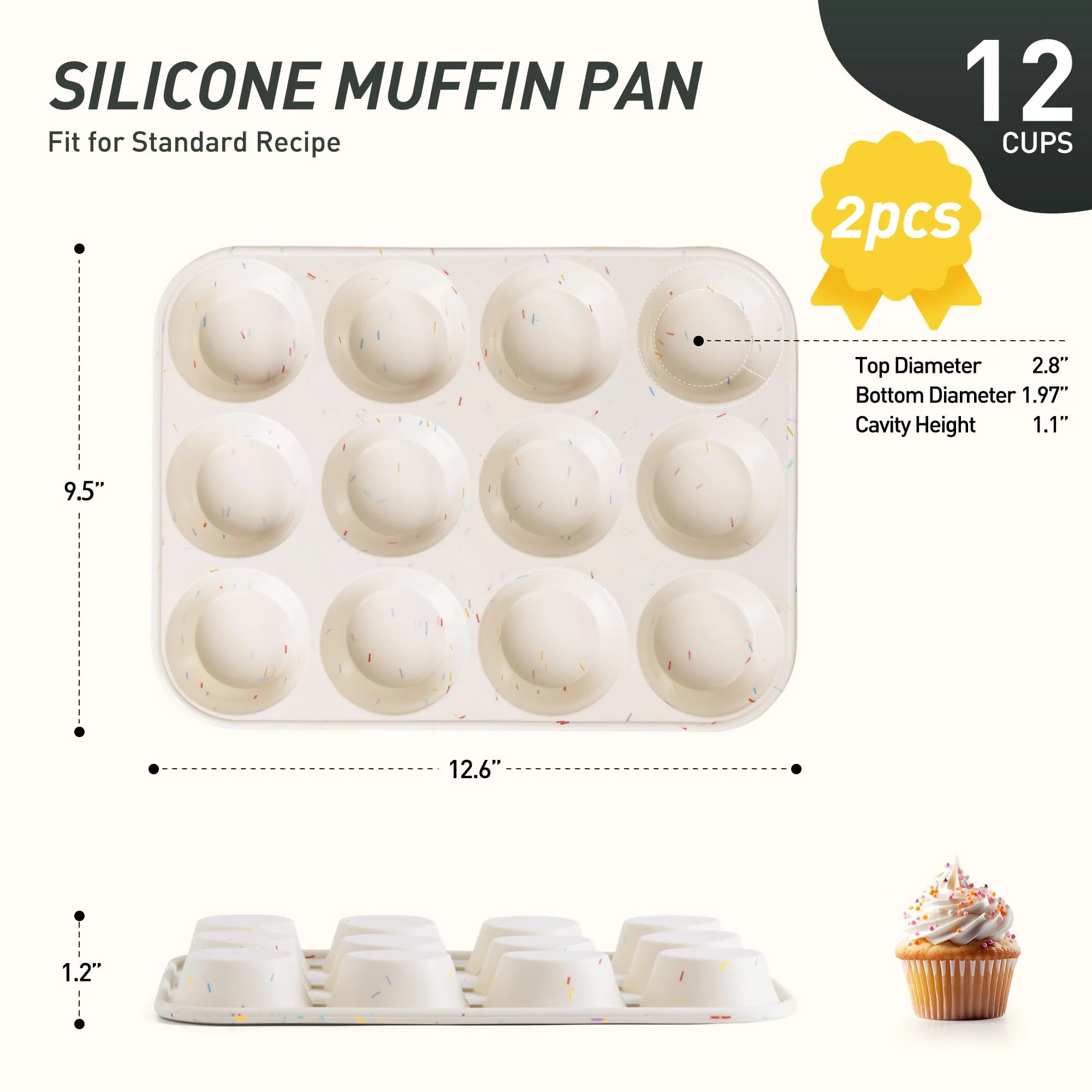 2 Pack 12 Cups Silicone Muffin Pan with Metal Reinforced Frame Regular Size Silicone Molds Cupcake Cake Baking Pans Cookie Baking Chocoflan Cupcake Mold Nonstick Muffin Tin Home Baking Supplies - Image 9
