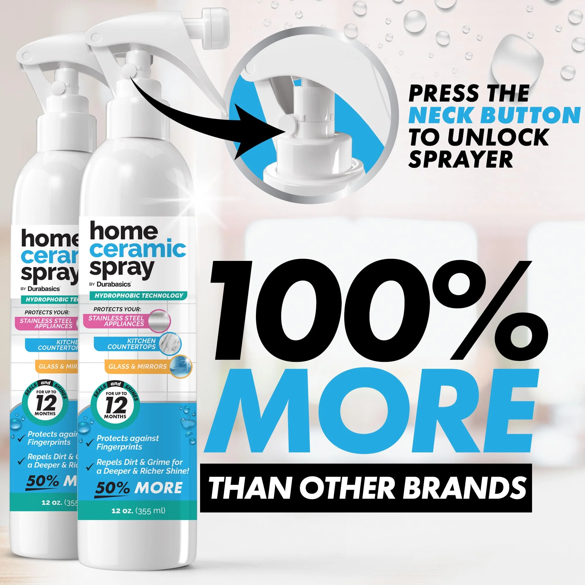 2 Pack [12 Oz] Home Ceramic Coating Spray Kit - Shine, Seal & Protect Kitchen & Bath Surfaces - High Shine - Repels Stains & Grime Effortlessly - Use on Stainless Steel, Sinks, Countertops, Glass - Image 2