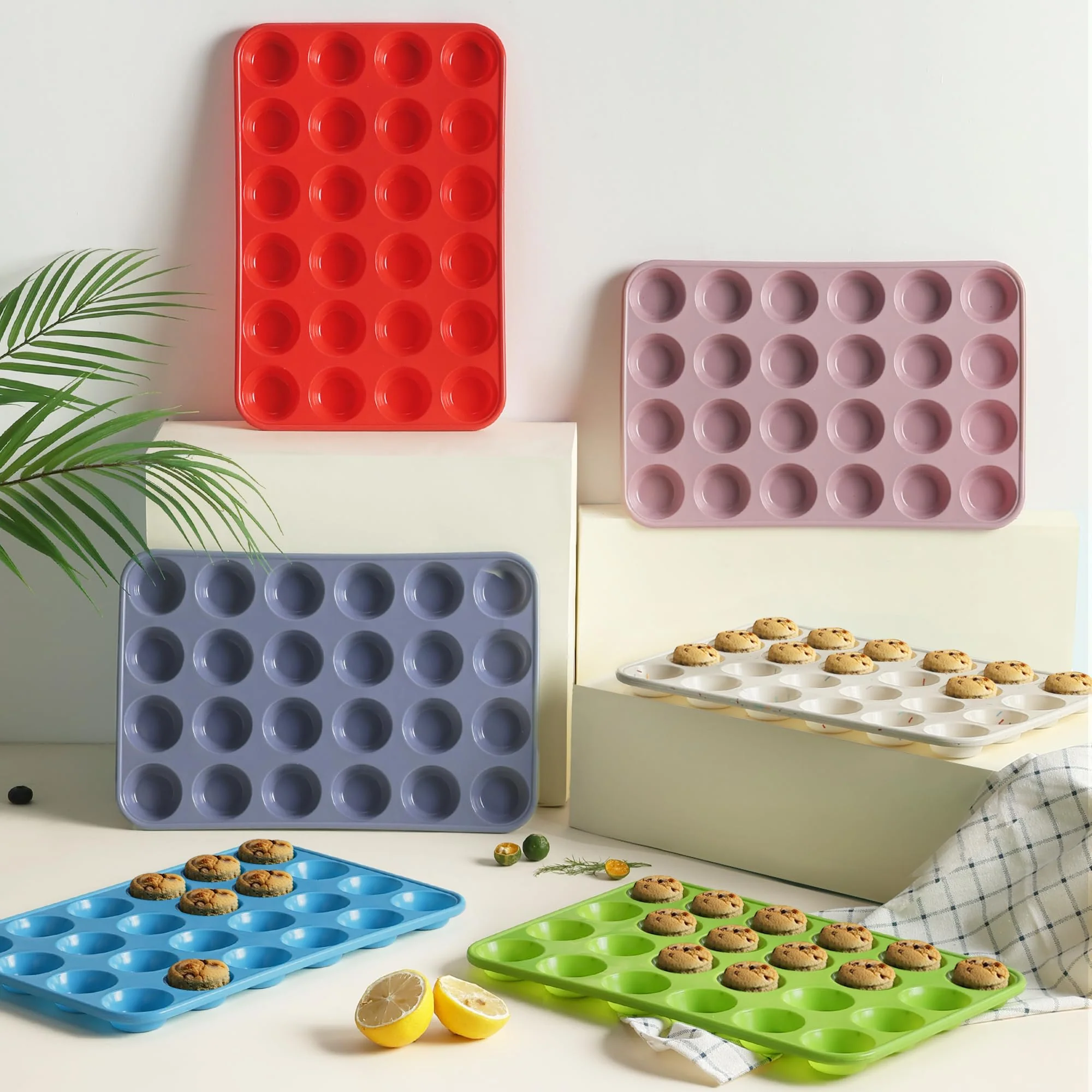 2 Pack 24 Cups Silicone Mini Muffin Pan with Metal Reinforced Frame Silicone Molds Cupcake Cake Baking Cheesecake Pans Cookie Baking Chocoflan Cupcake Mold Mini Bundt Cake Pan Women Gift - Image 2