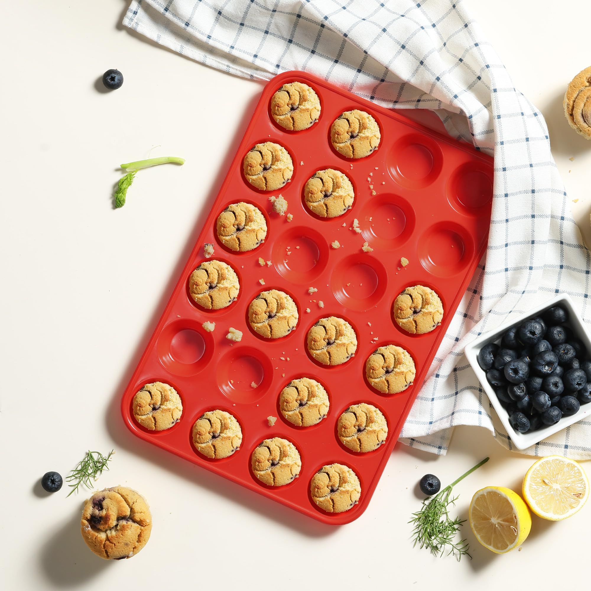 2 Pack 24 Cups Silicone Mini Muffin Pan with Metal Reinforced Frame Silicone Molds Cupcake Cake Baking Cheesecake Pans Cookie Baking Chocoflan Cupcake Mold Mini Bundt Cake Pan Women Gift - Image 4