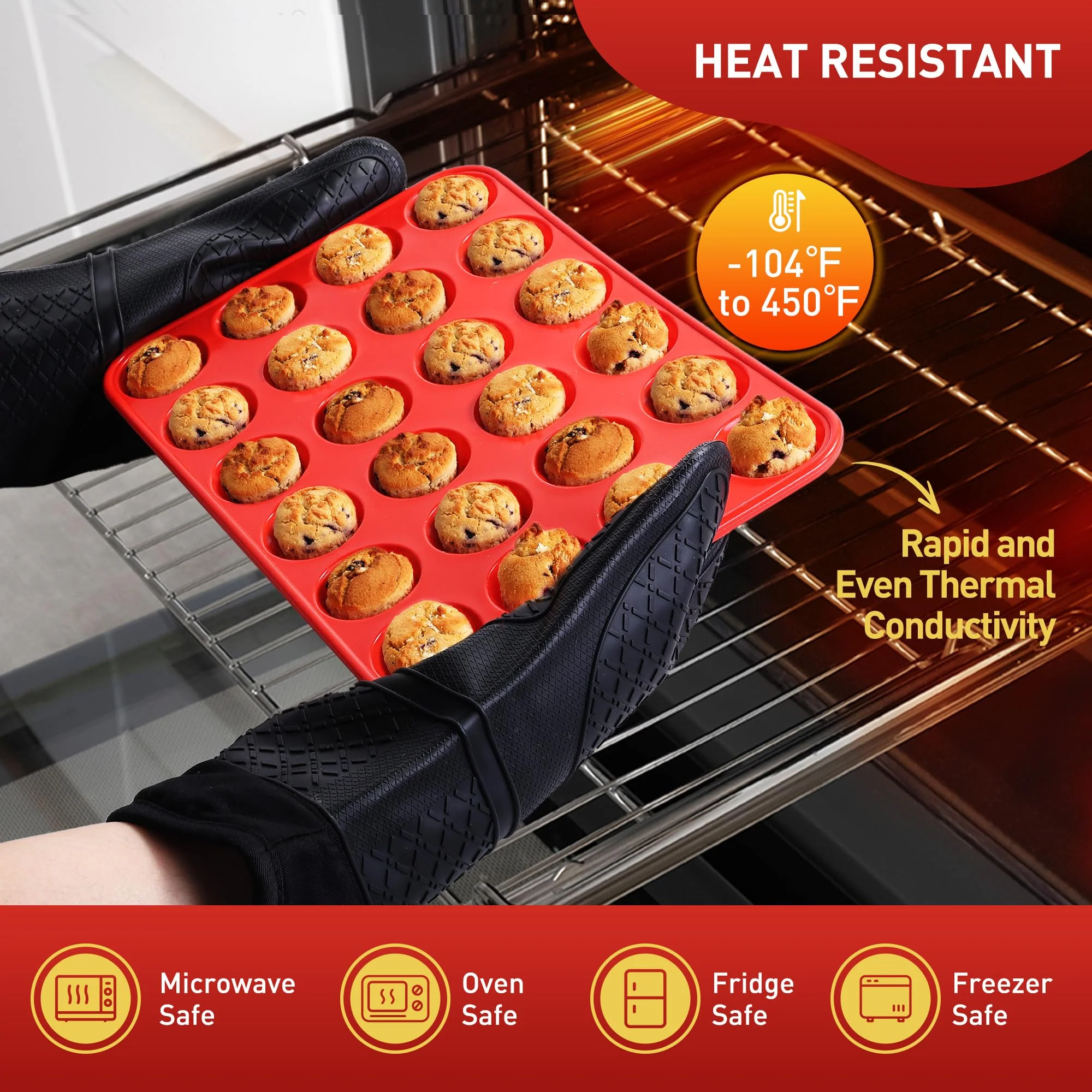 2 Pack 24 Cups Silicone Mini Muffin Pan with Metal Reinforced Frame Silicone Molds Cupcake Cake Baking Cheesecake Pans Cookie Baking Chocoflan Cupcake Mold Mini Bundt Cake Pan Women Gift - Image 6